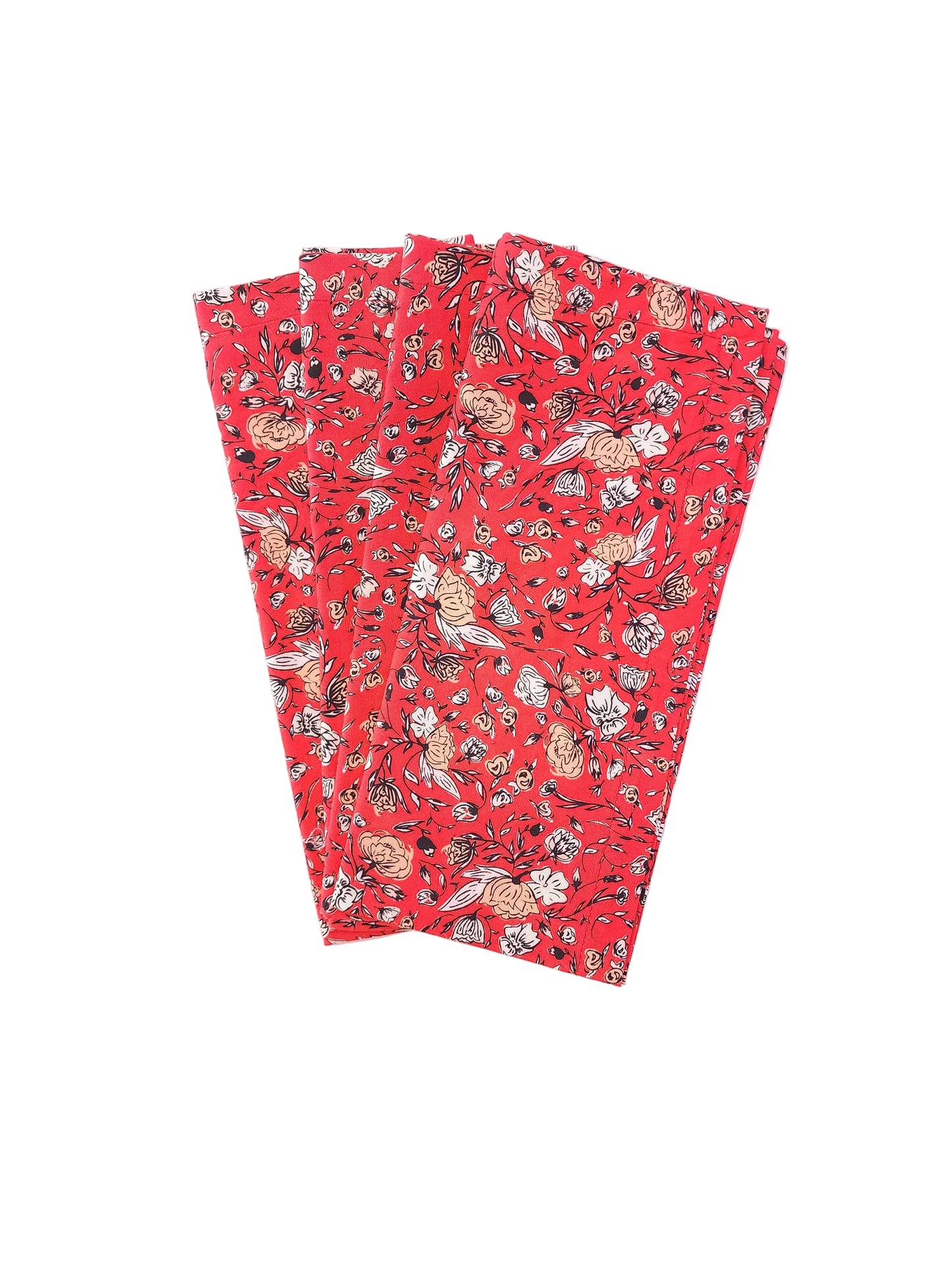 Vibrant Red Floral Cloth Napkins, Set of 4