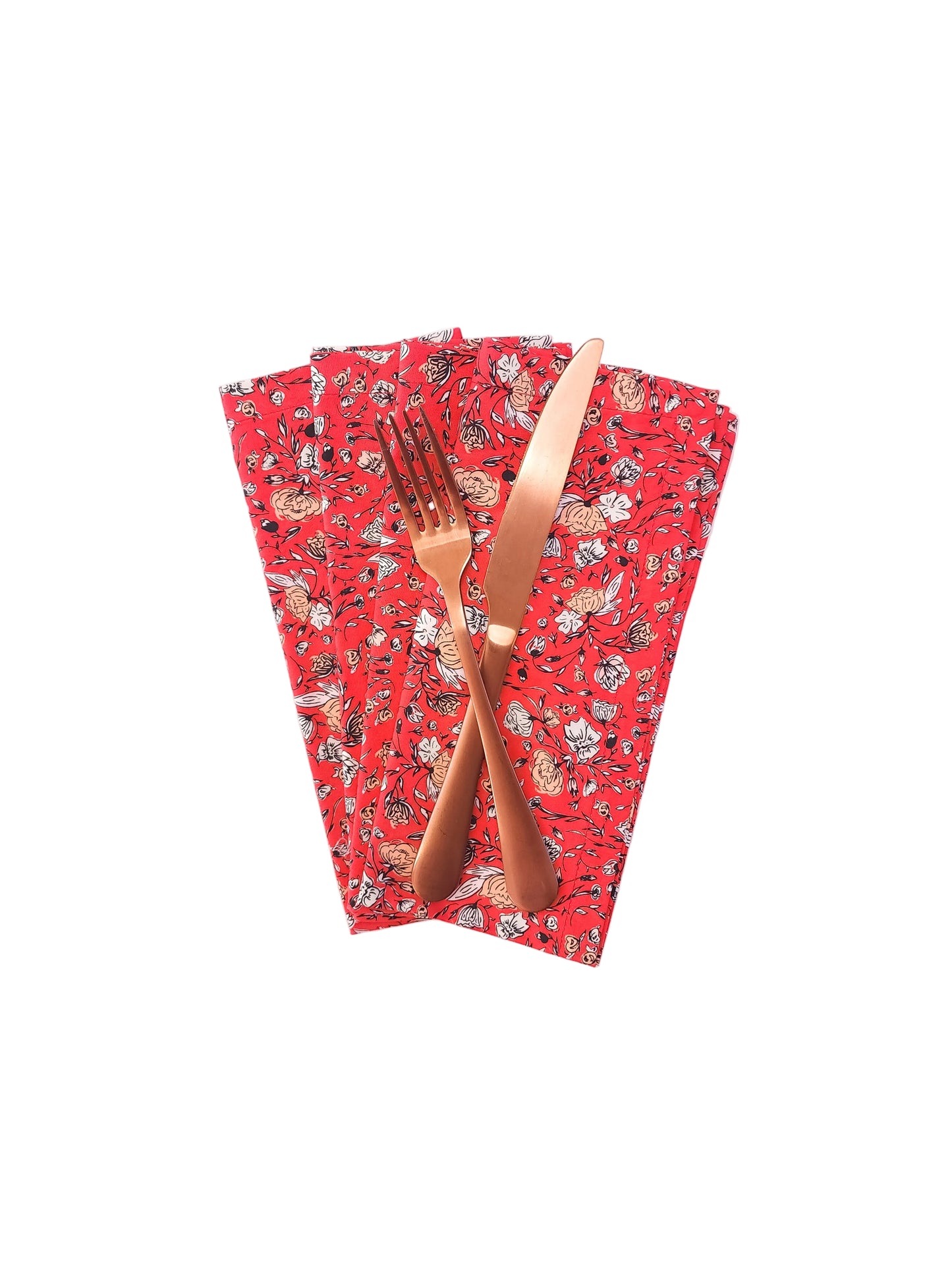 Vibrant Red Floral Cloth Napkins, Set of 4