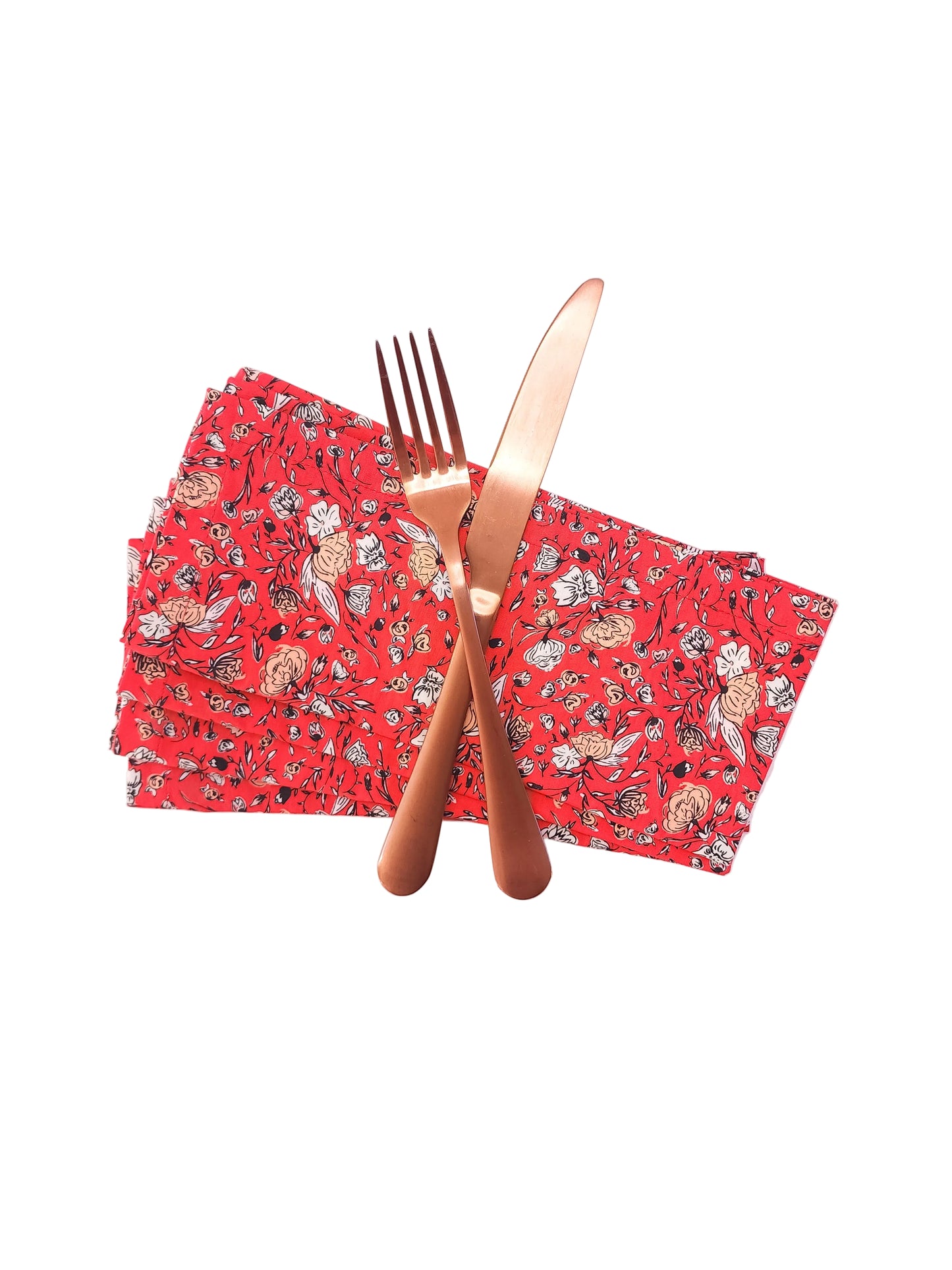 Vibrant Red Floral Cloth Napkins, Set of 4