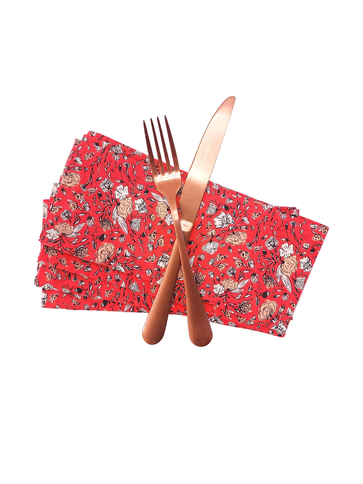 Vibrant Red Floral Cloth Napkins, Set of 4