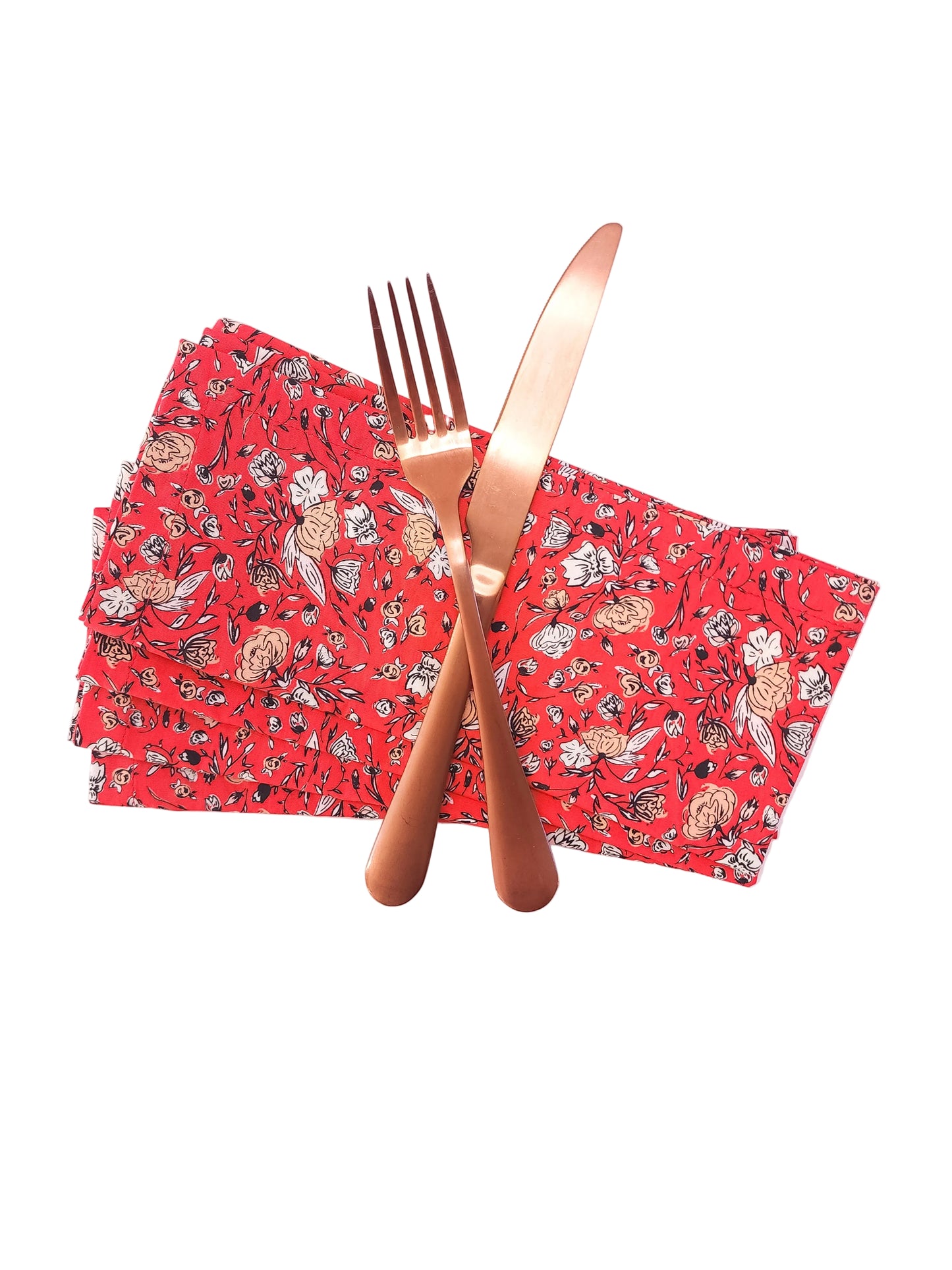 Vibrant Red Floral Cloth Napkins, Set of 4