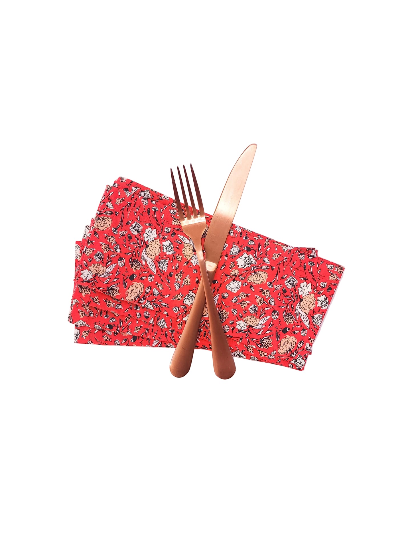 Vibrant Red Floral Cloth Napkins, Set of 4