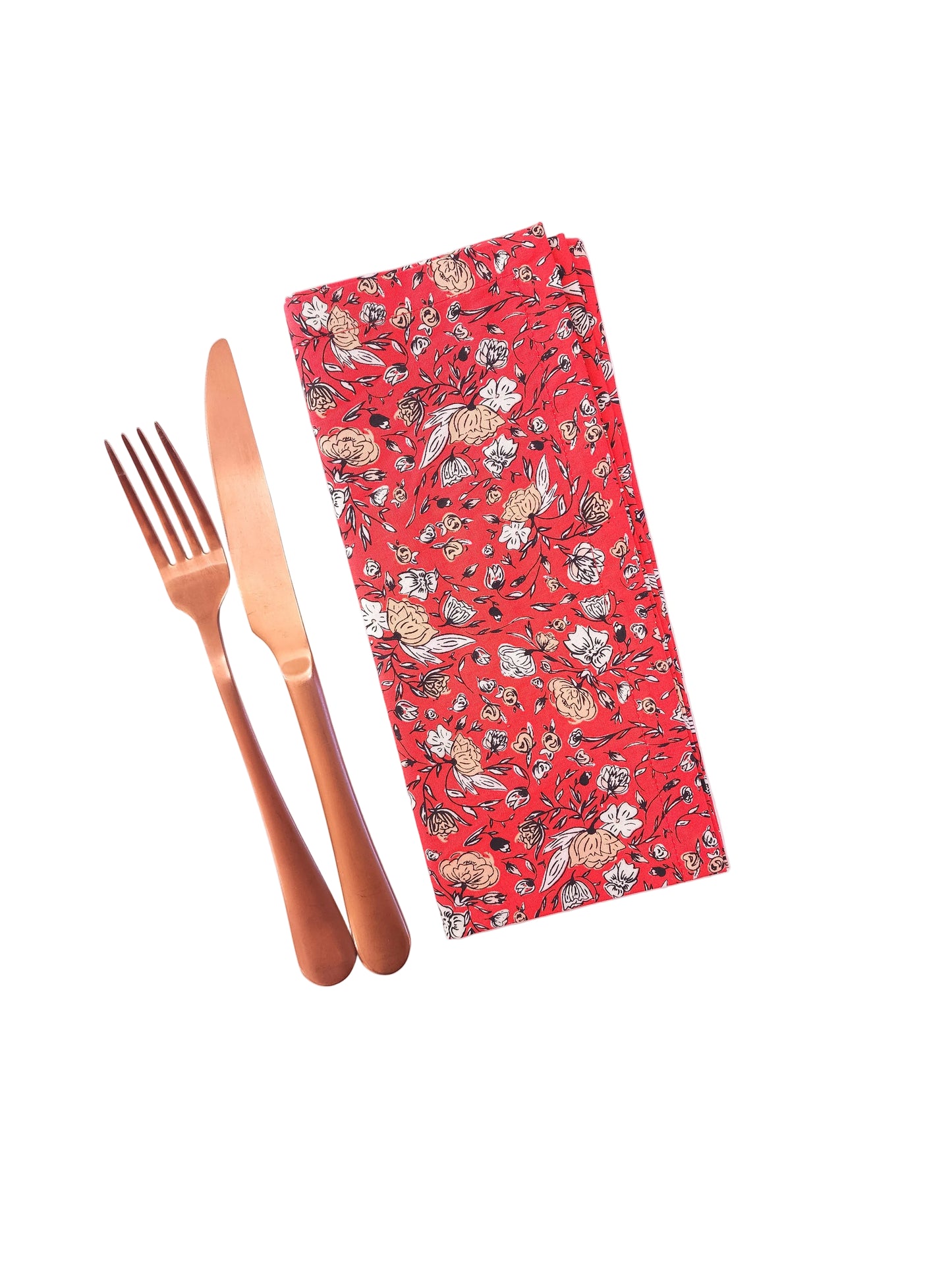 Vibrant Red Floral Cloth Napkins, Set of 4