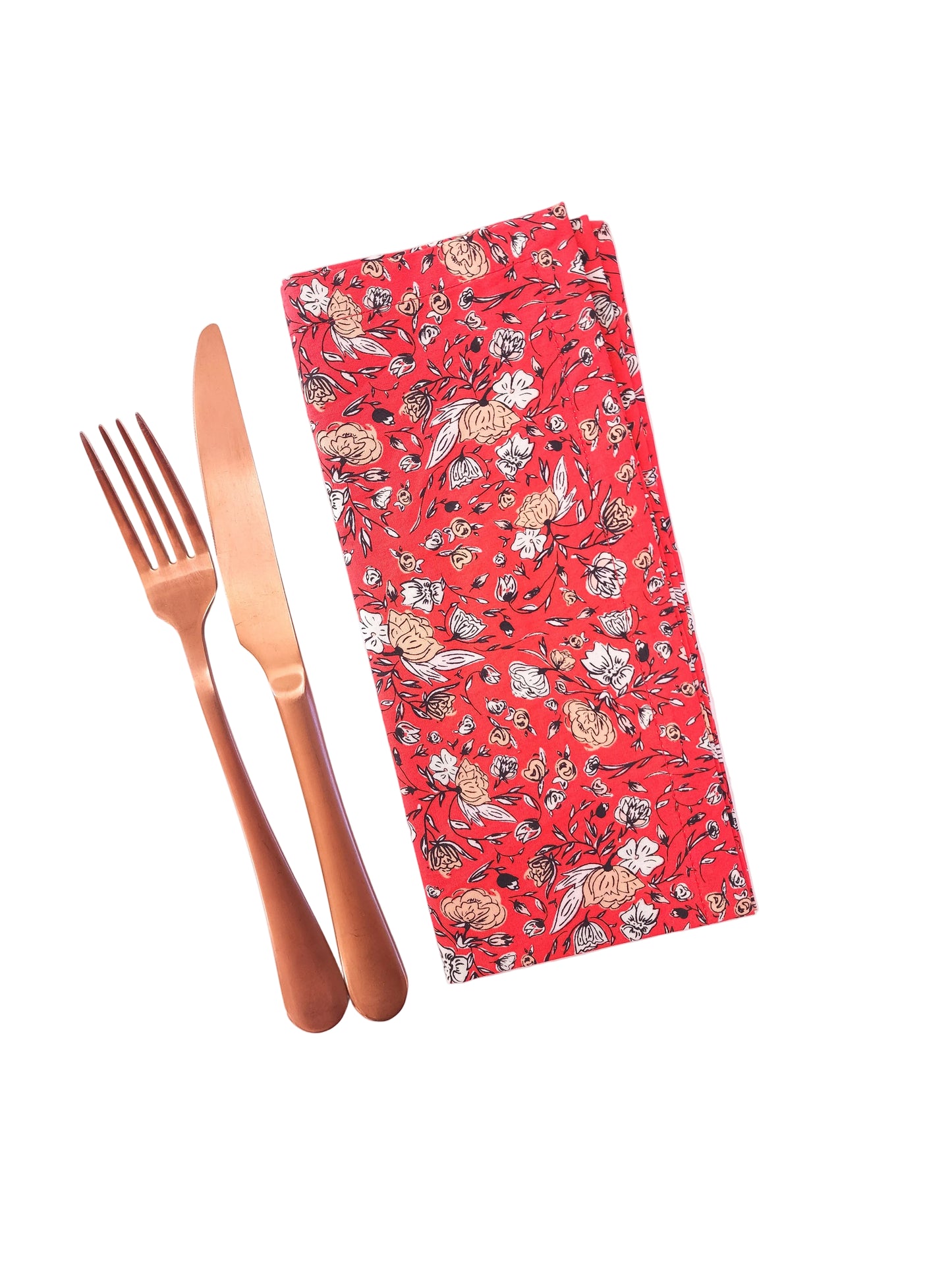 Vibrant Red Floral Cloth Napkins, Set of 4