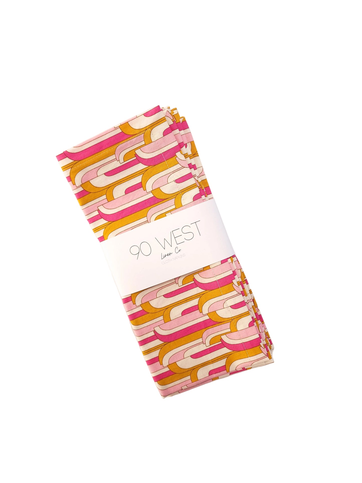 Mid-Century Modern Pink & Gold Cloth Napkins, Set of 4