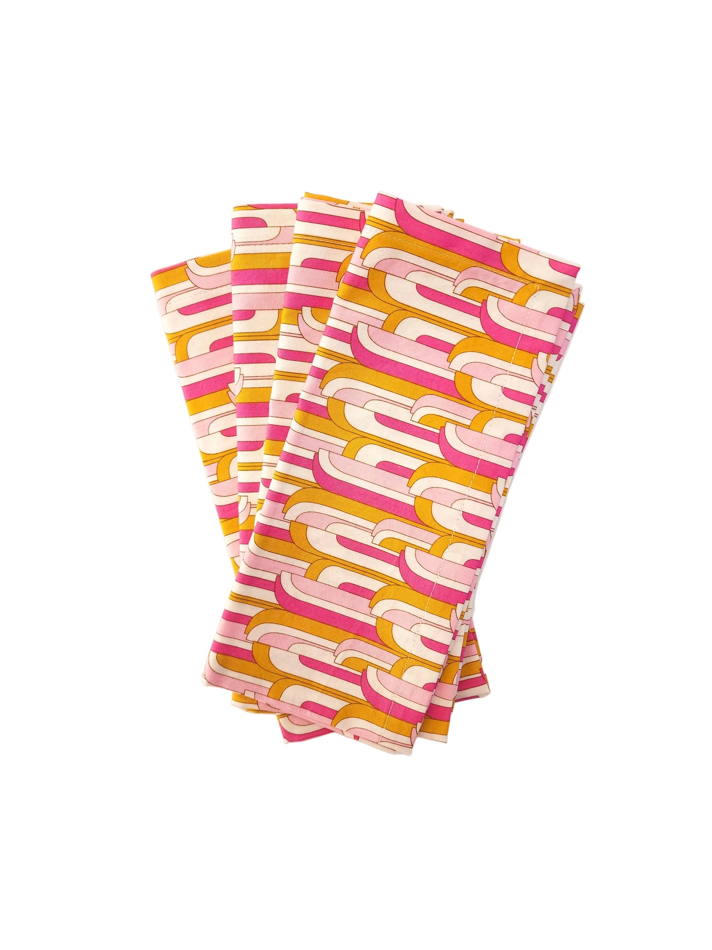 Mid-Century Modern Pink & Gold Cloth Napkins, Set of 4