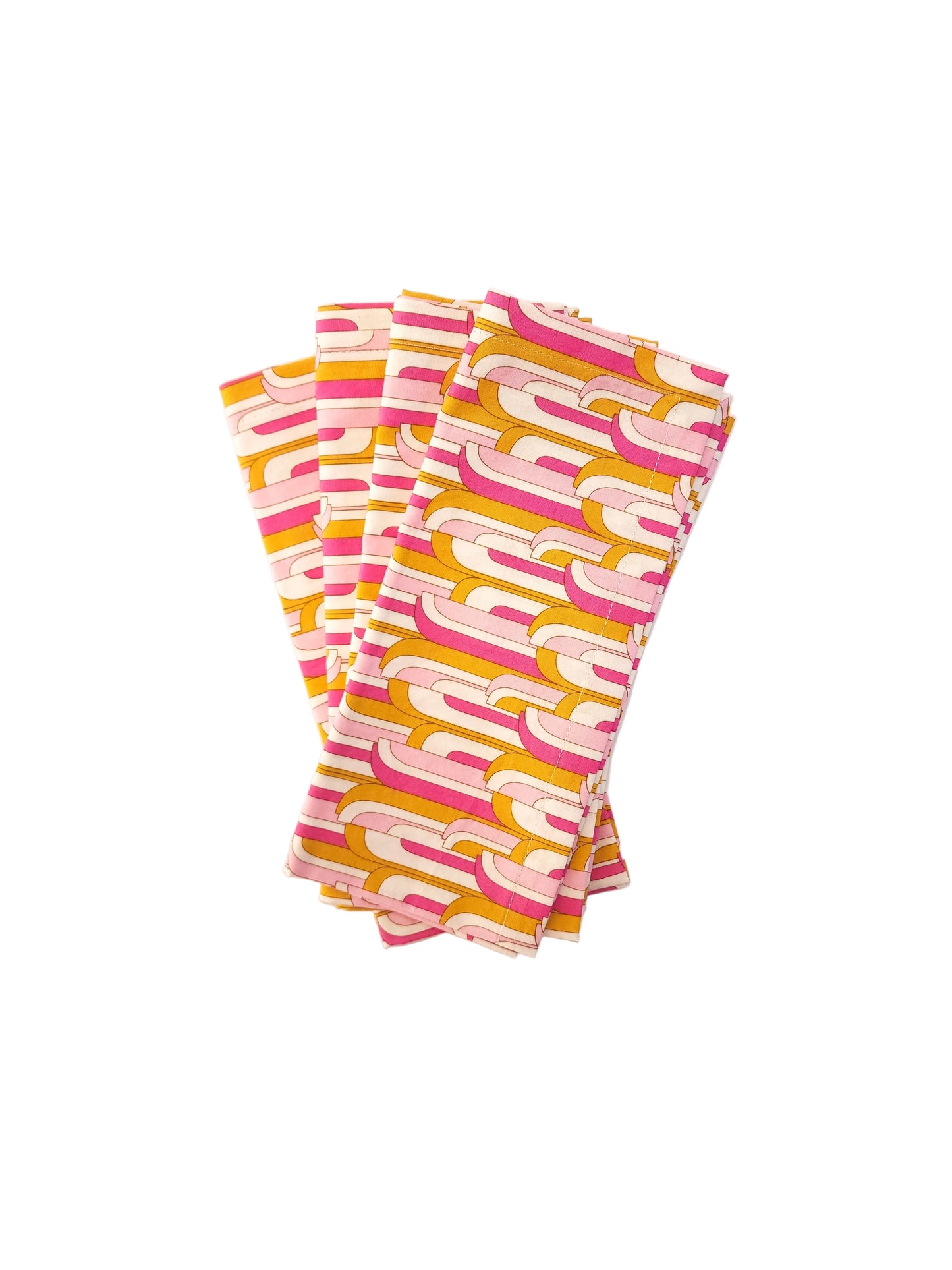 Mid-Century Modern Pink & Gold Cloth Napkins, Set of 4