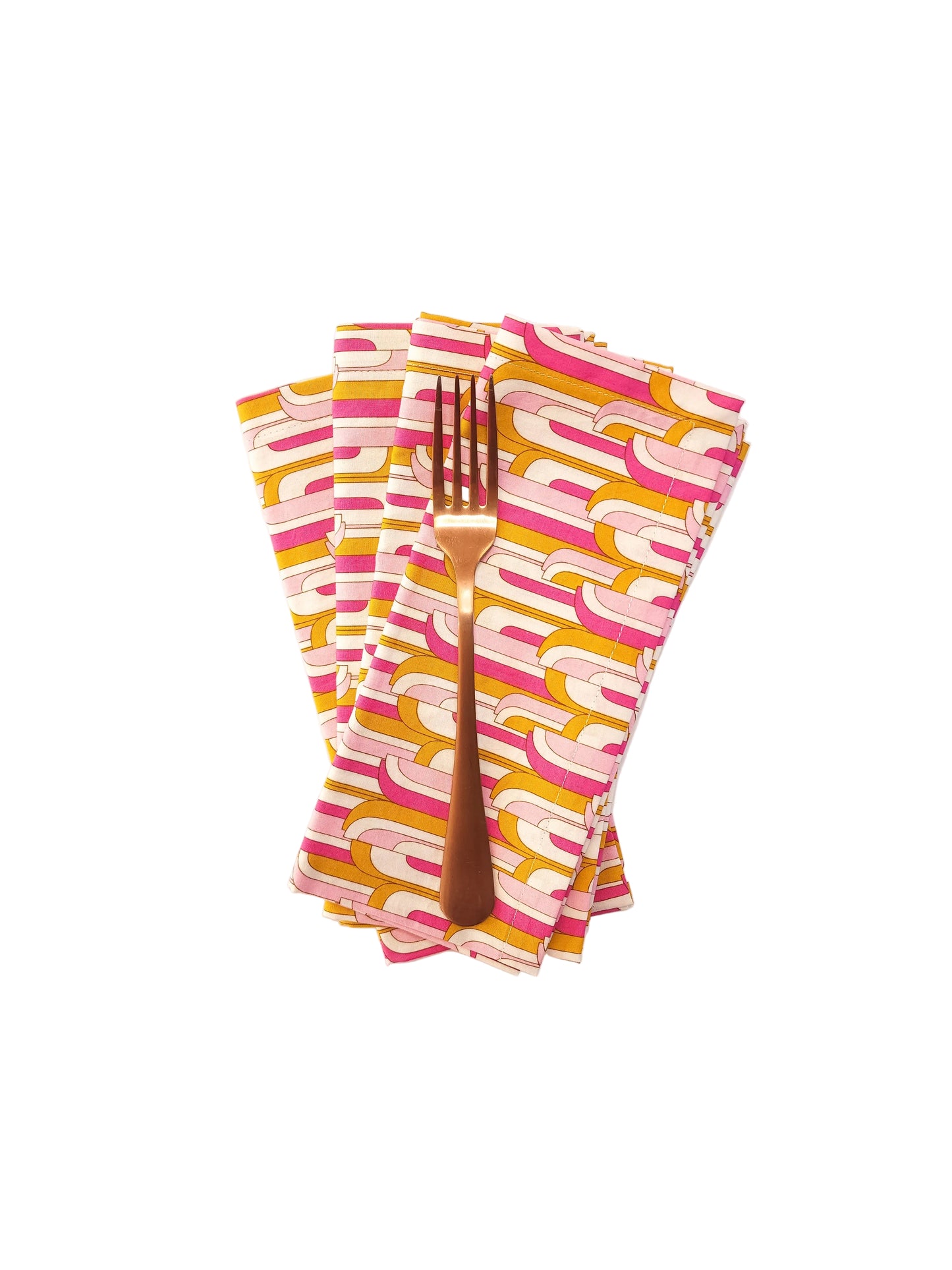 Mid-Century Modern Pink & Gold Cloth Napkins, Set of 4
