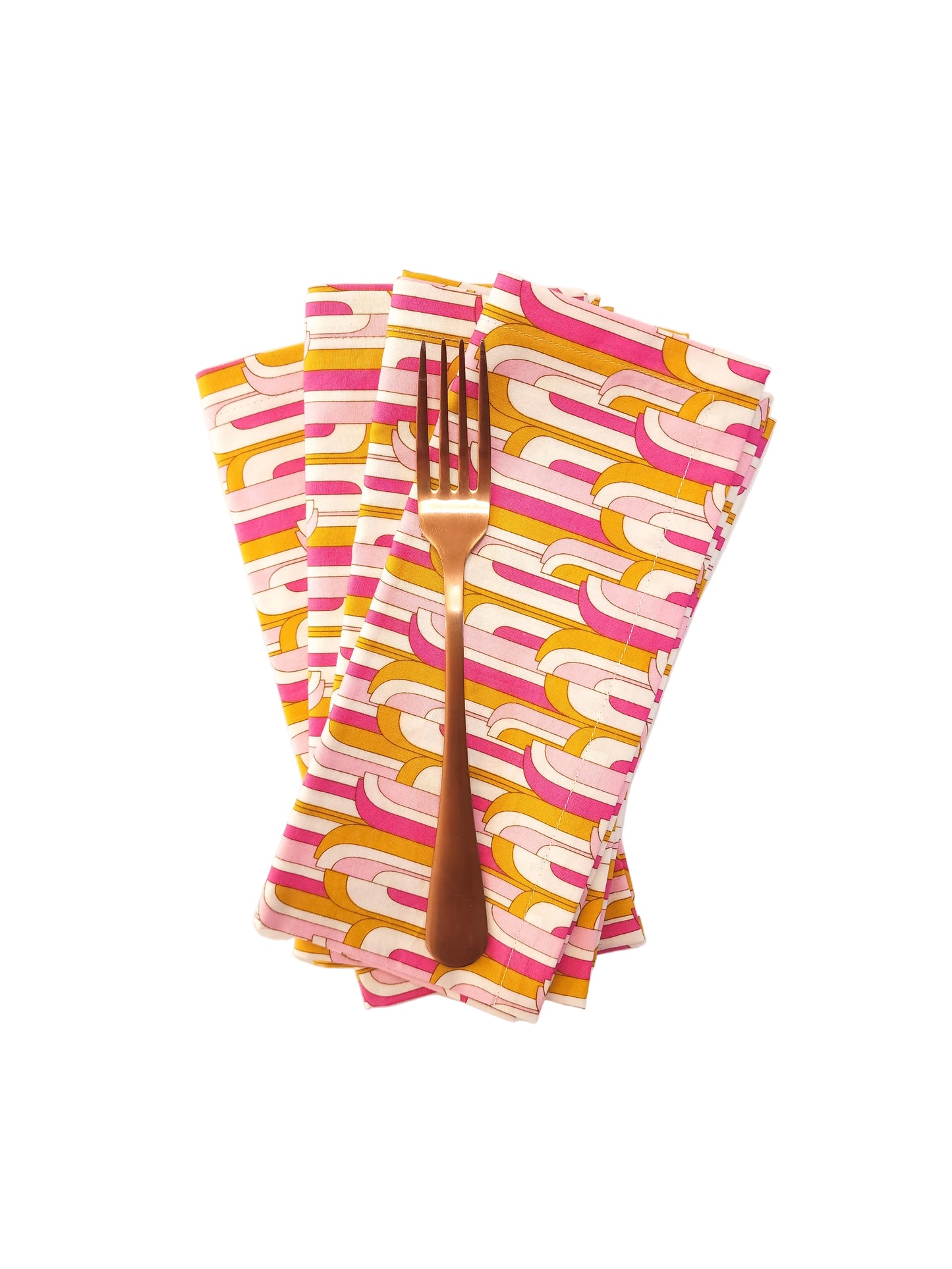 Mid-Century Modern Pink & Gold Cloth Napkins, Set of 4