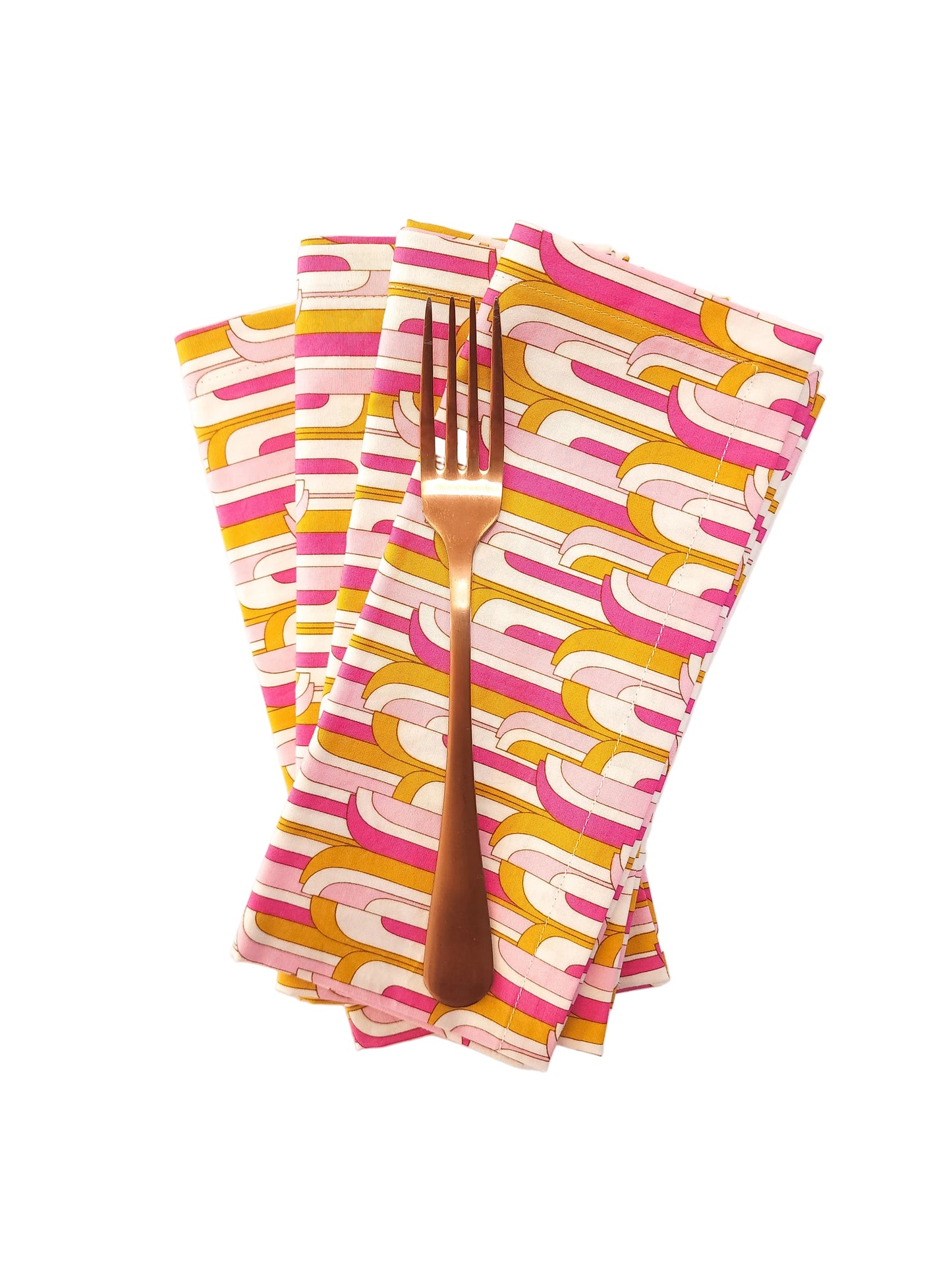 Mid-Century Modern Pink & Gold Cloth Napkins, Set of 4