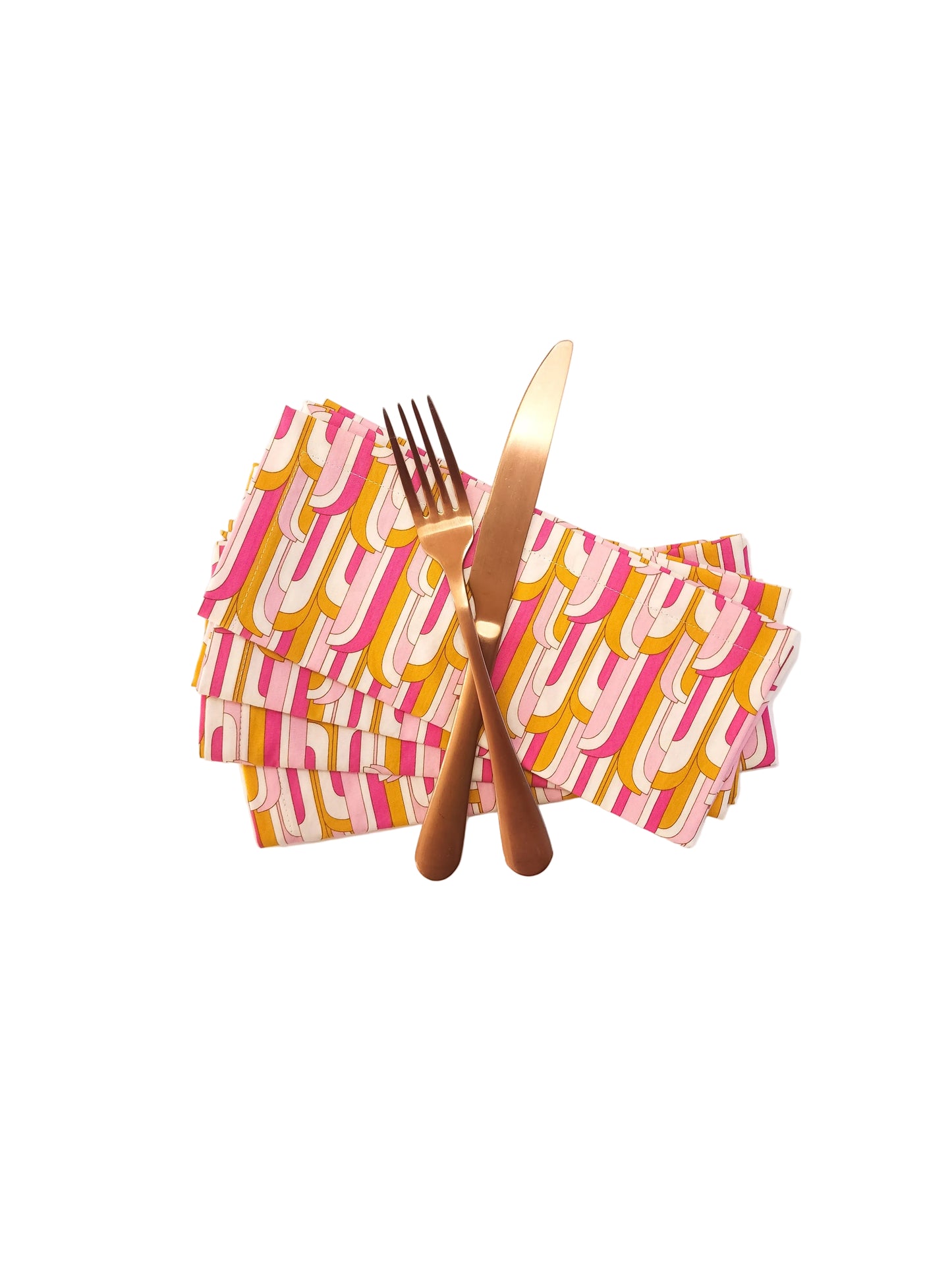 Mid-Century Modern Pink & Gold Cloth Napkins, Set of 4