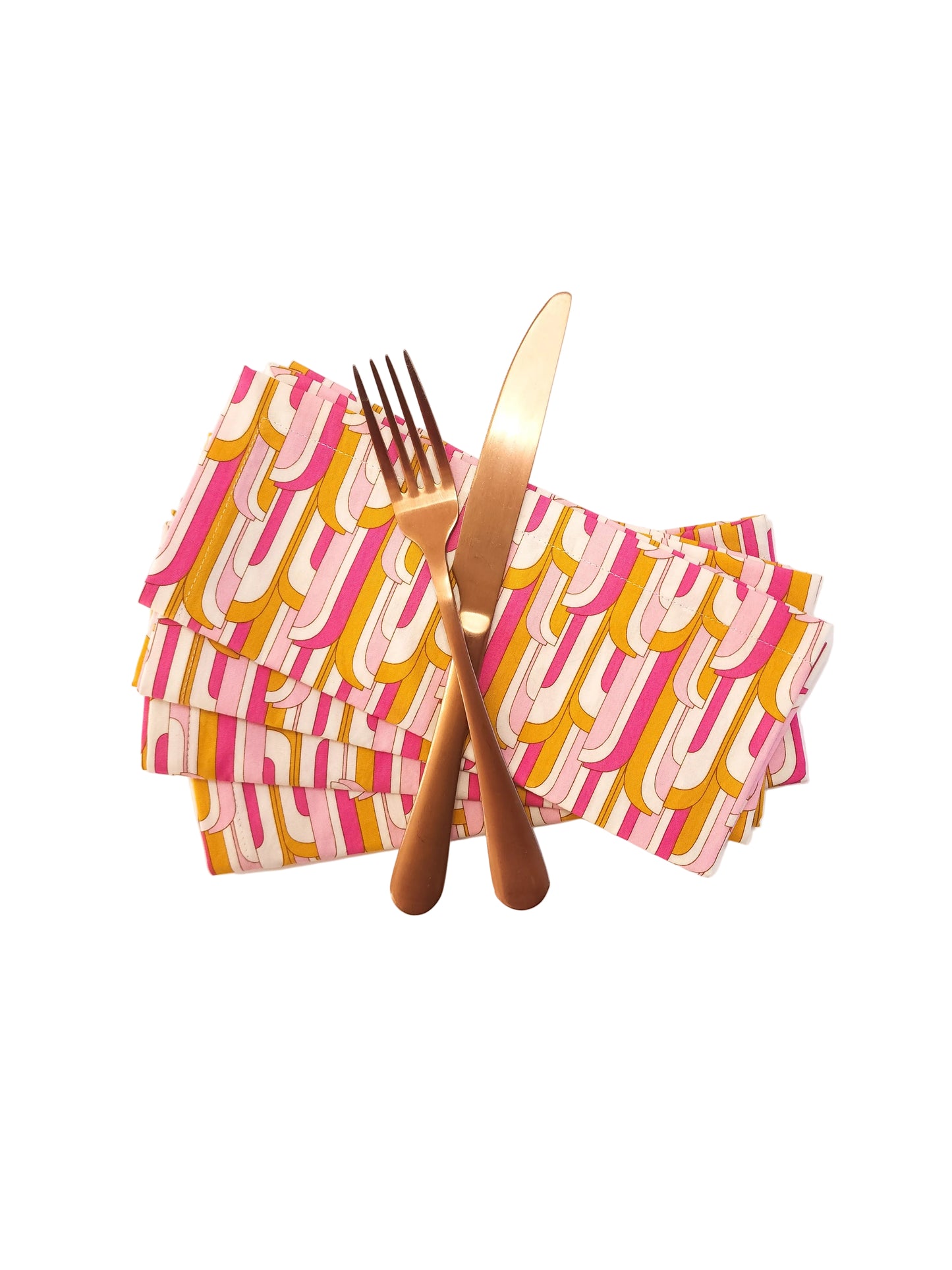 Mid-Century Modern Pink & Gold Cloth Napkins, Set of 4