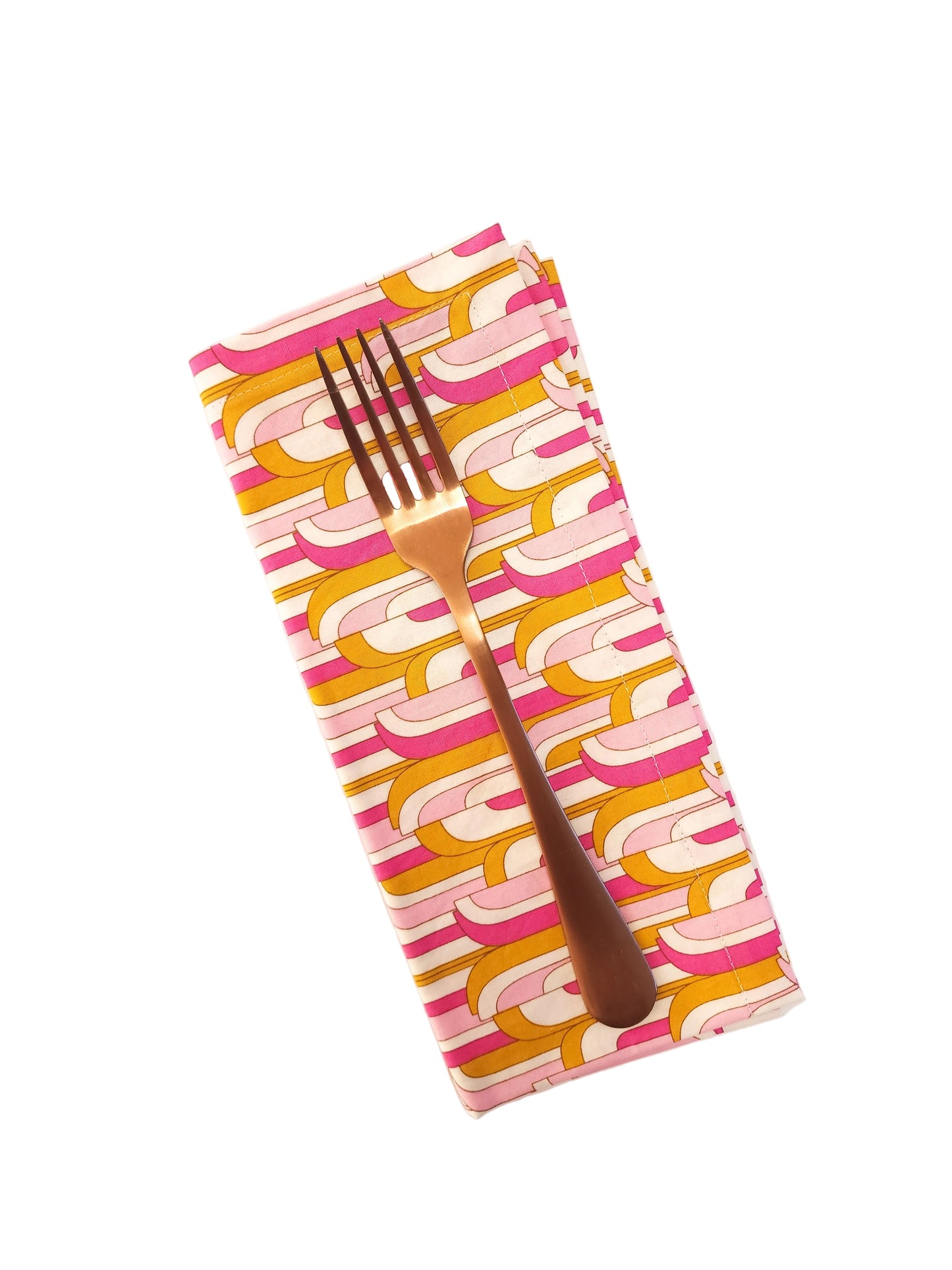 Mid-Century Modern Pink & Gold Cloth Napkins, Set of 4