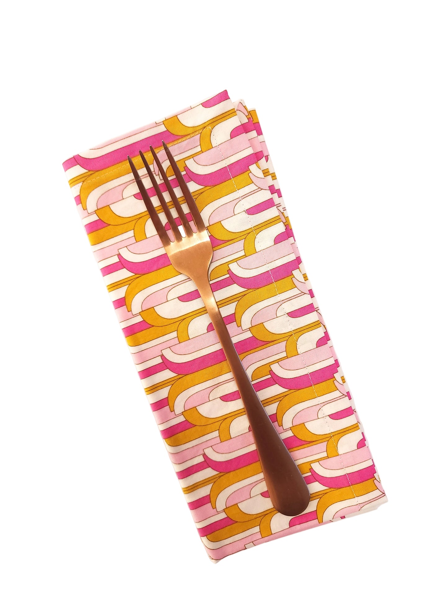 Mid-Century Modern Pink & Gold Cloth Napkins, Set of 4