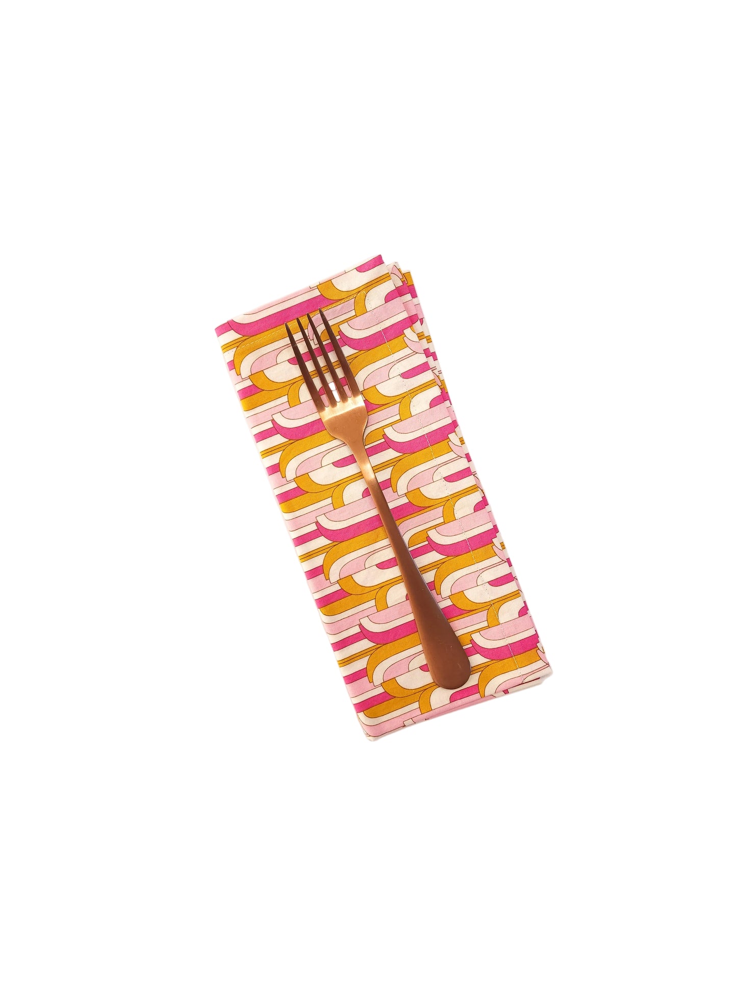 Mid-Century Modern Pink & Gold Cloth Napkins, Set of 4