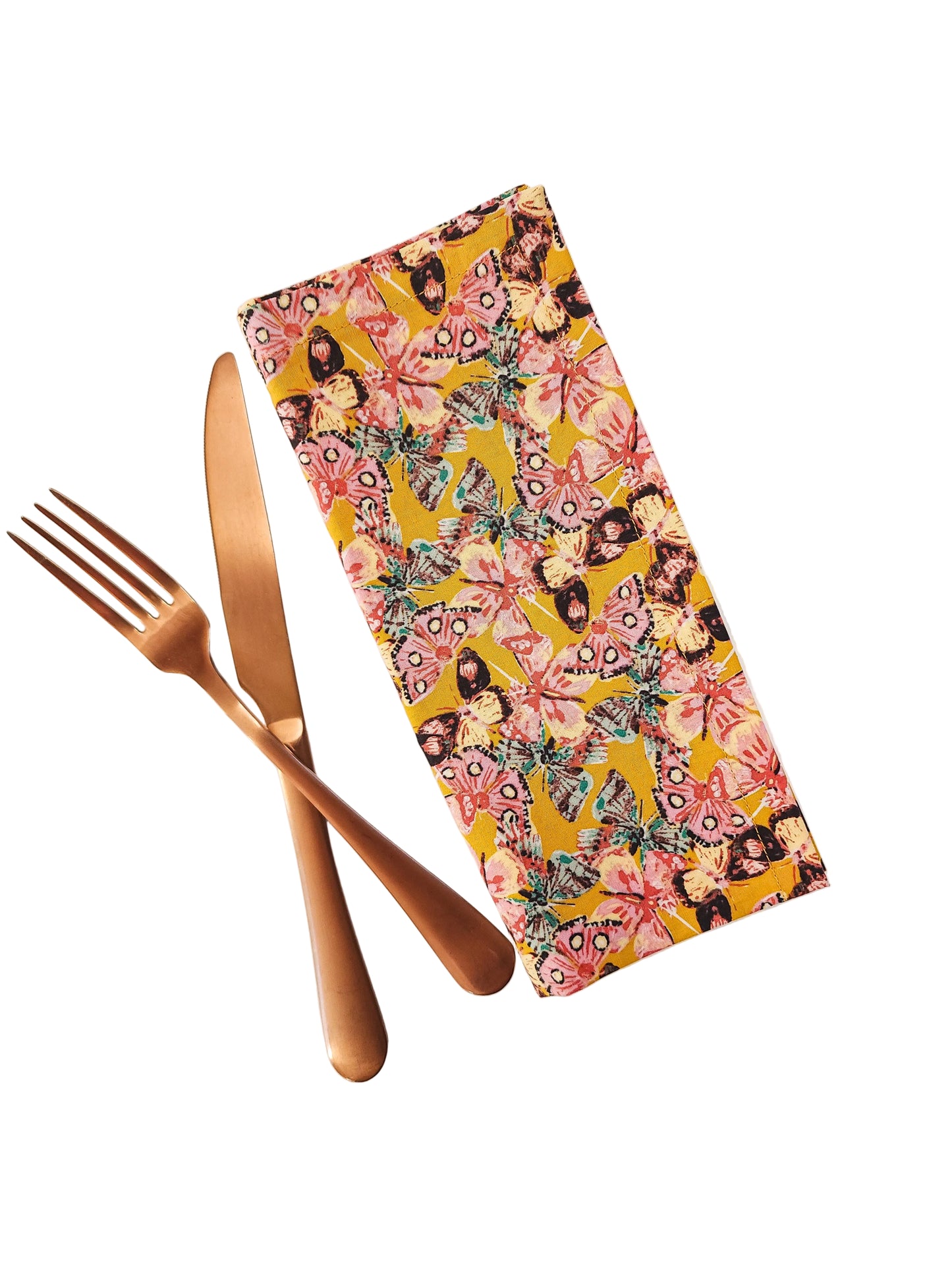 Golden Butterfly Cloth Napkins, Set of 4