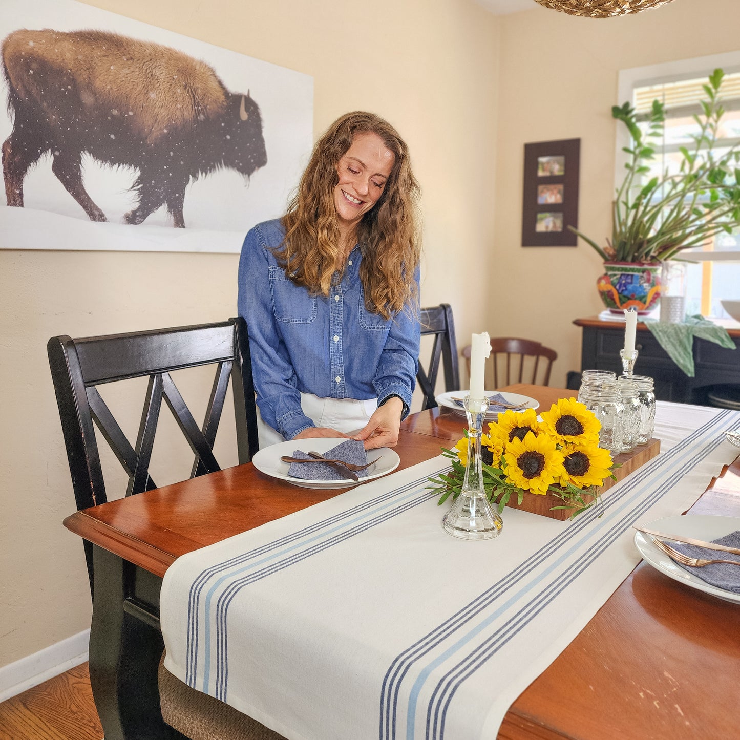 Blue Striped Table Runner