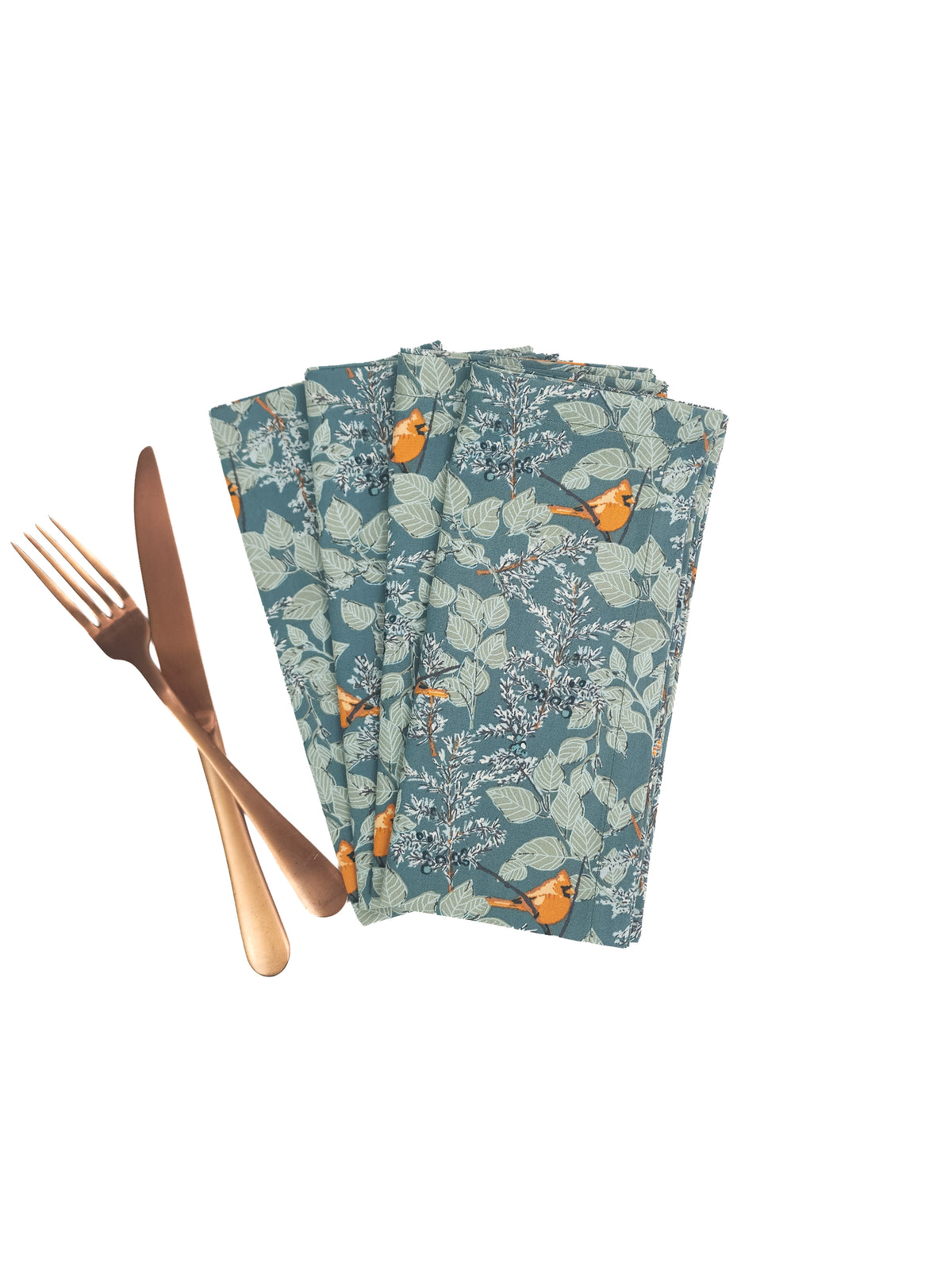 Green Winter Cardinal Cloth Napkins