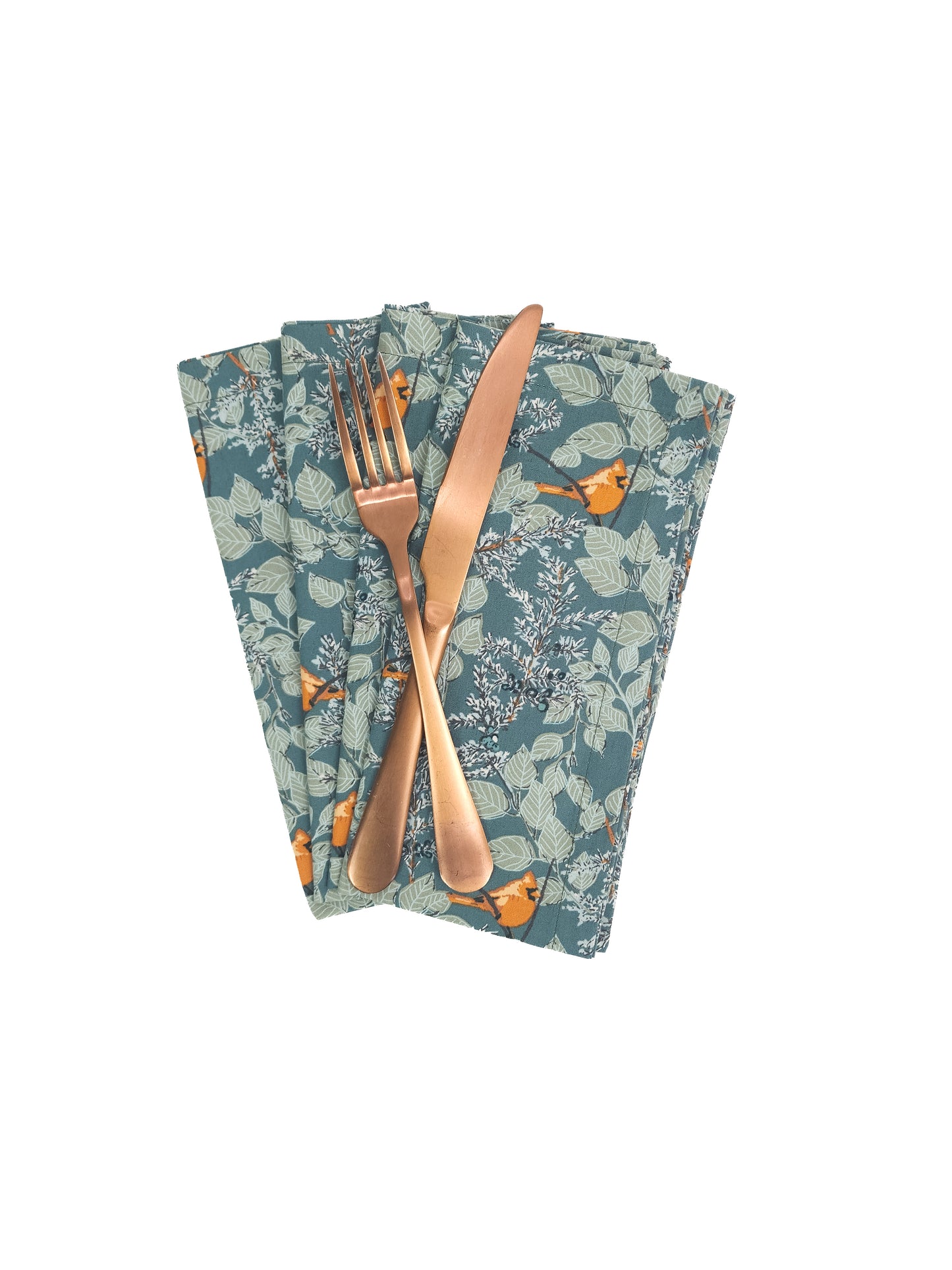 Green Winter Cardinal Cloth Napkins