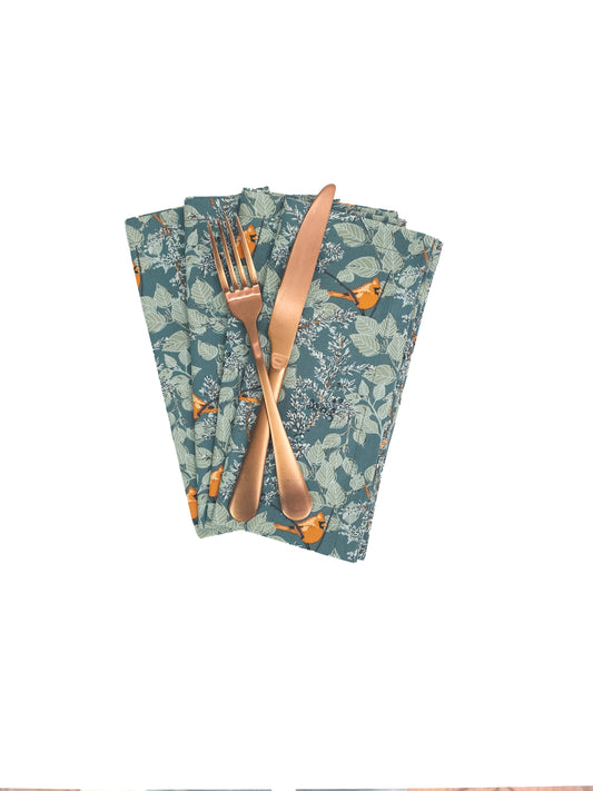 Green Winter Cardinal Cloth Napkins