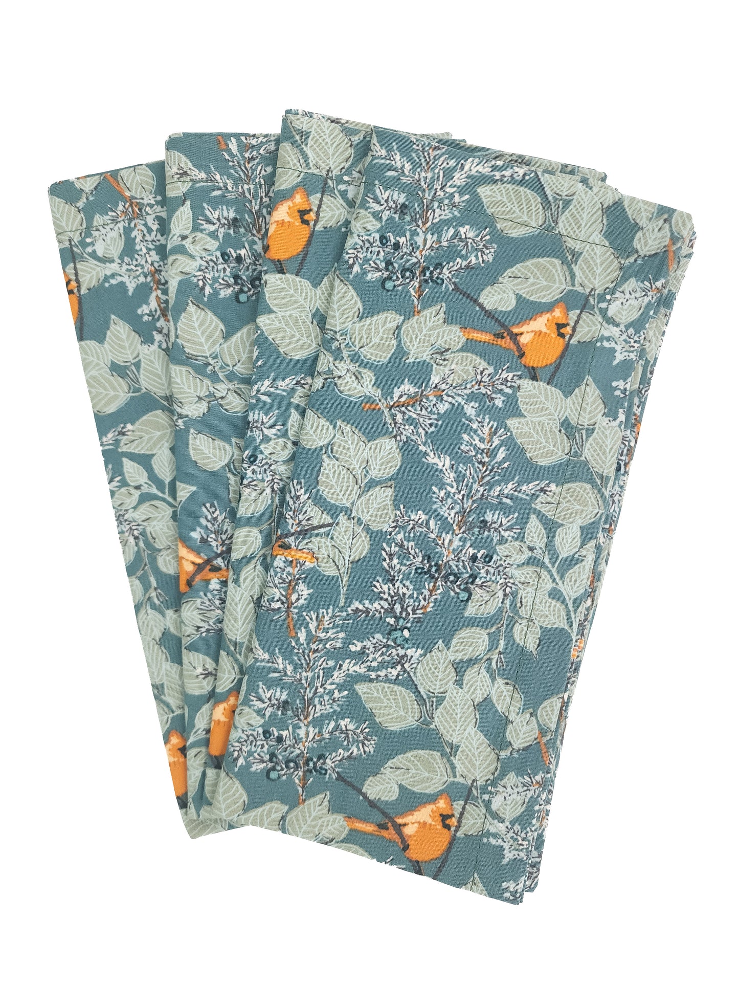 Green Winter Cardinal Cloth Napkins