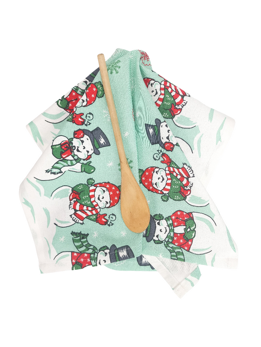 Christmas Kitchen Towel with charming vintage inspired snowmen 