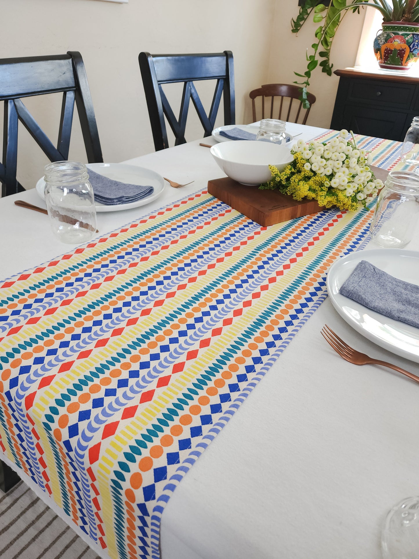 Colorful Geometric Table Runner, Boho Table Runner