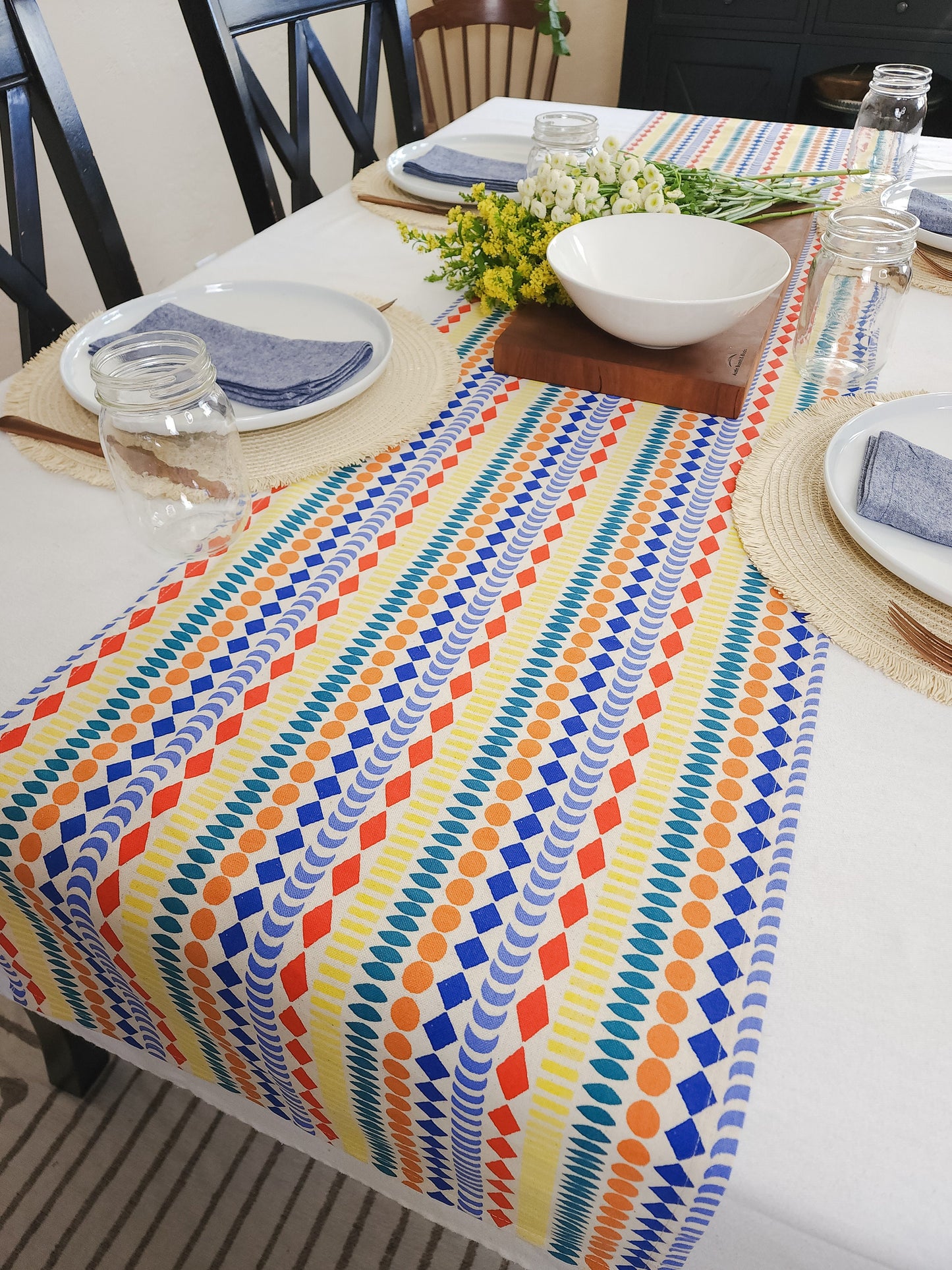 Colorful Geometric Table Runner, Boho Table Runner