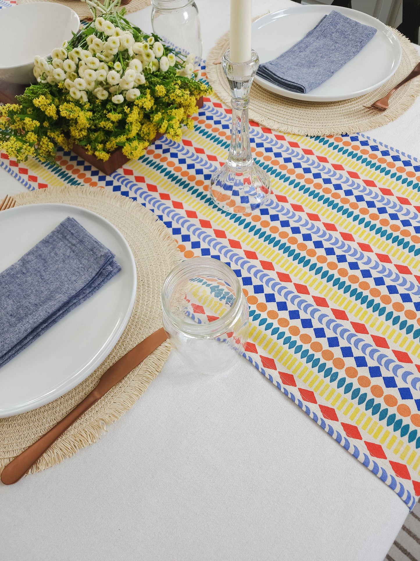 Colorful Geometric Table Runner, Boho Table Runner