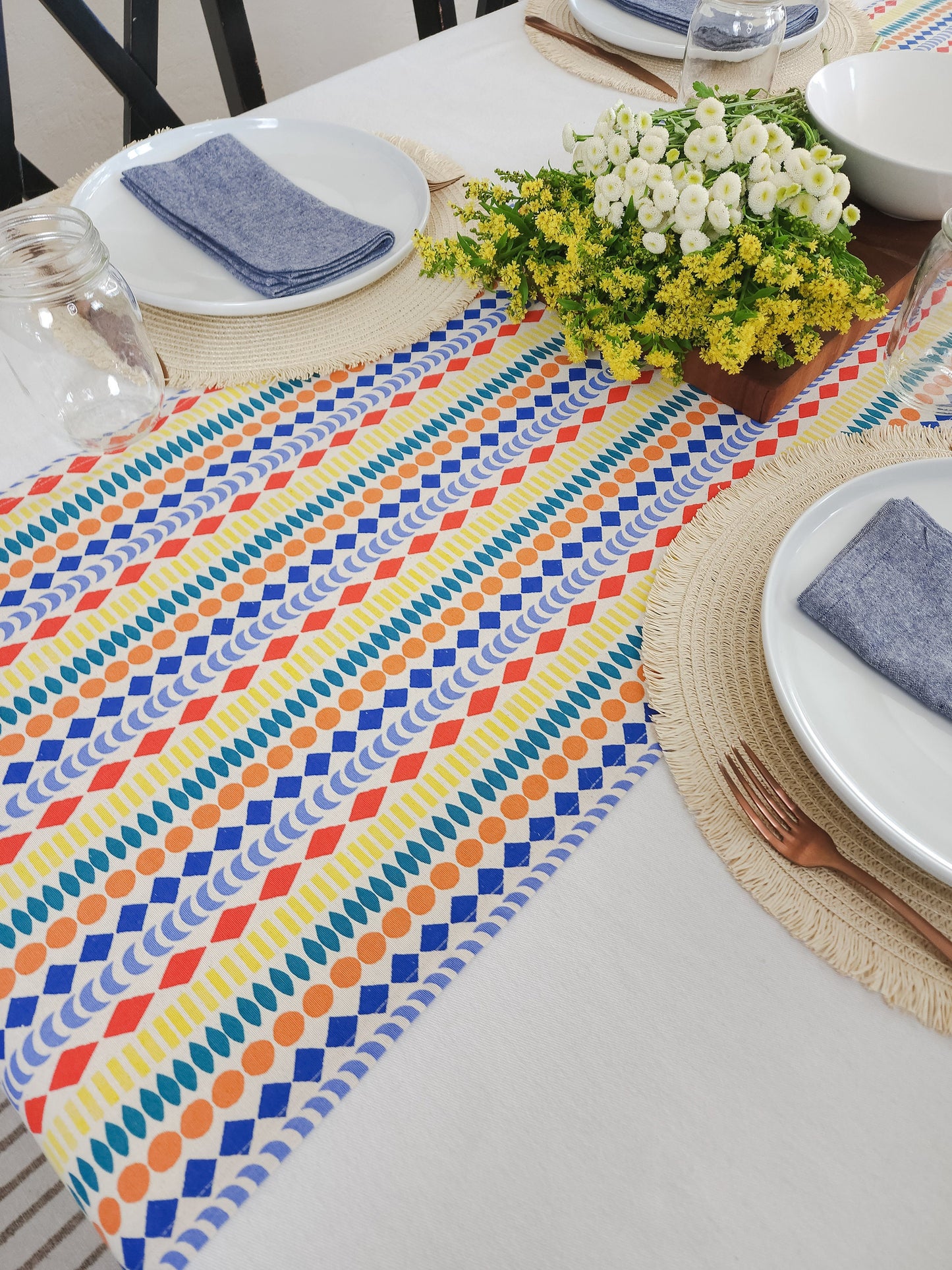 Colorful Geometric Table Runner, Boho Table Runner