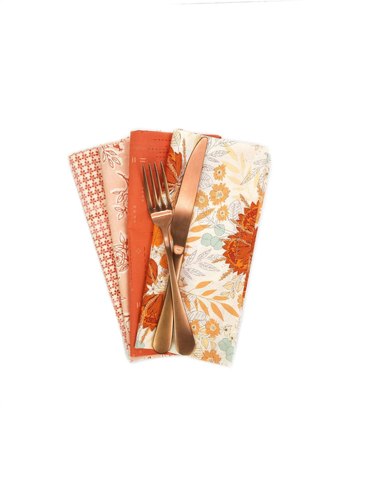 Fall Cloth Napkins, Set of 4 Cloth Napkins, Thanksgiving Cloth Napkins