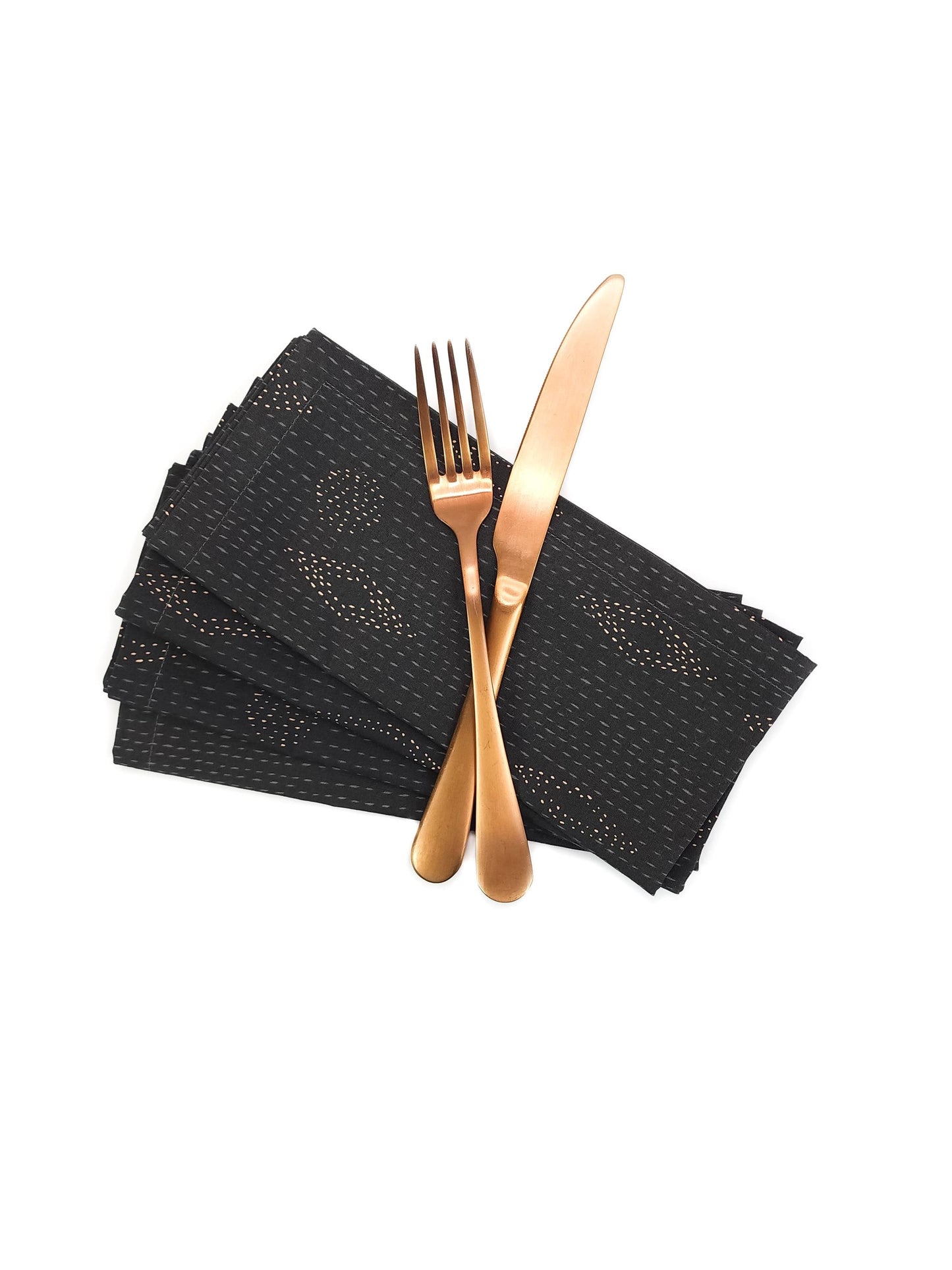 Black Boho Cloth Napkins, Set of 4 Cotton Cloth Napkins