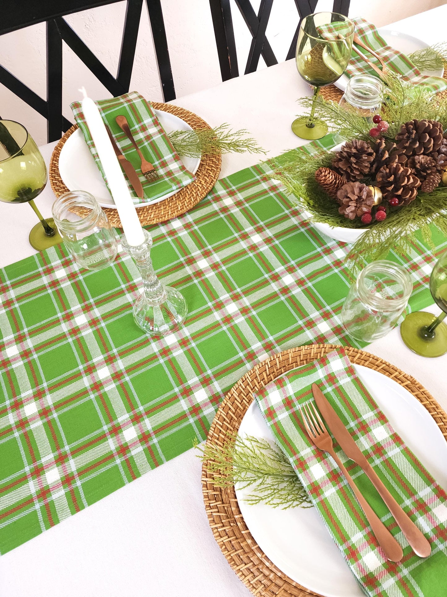 Green Plaid Christmas Table Runner