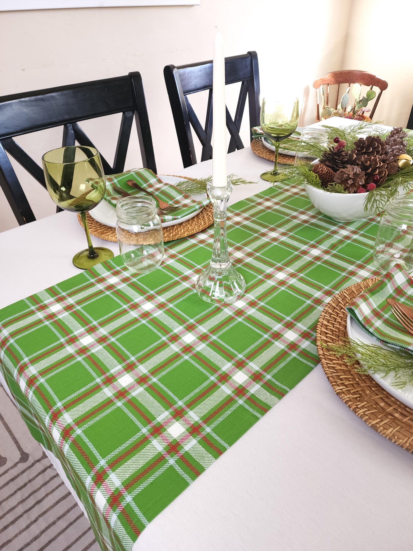 Green Plaid Christmas Table Runner