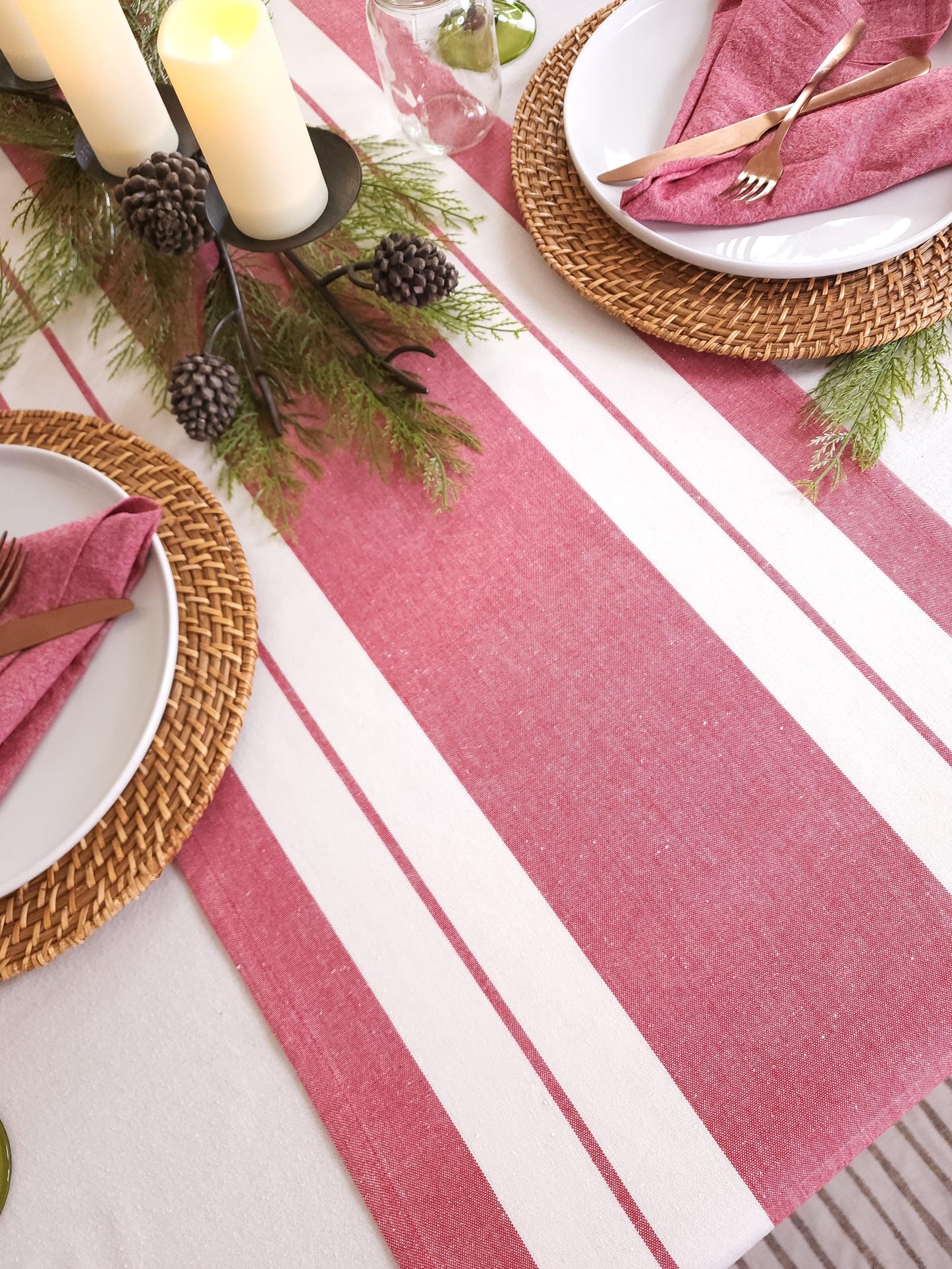 Red Striped Christmas Table Runner