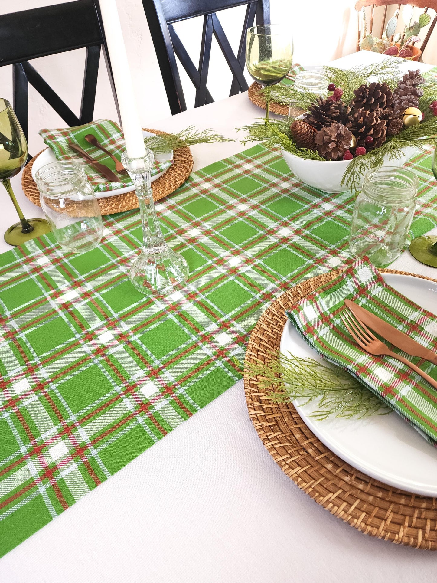 Green Plaid Christmas Table Runner