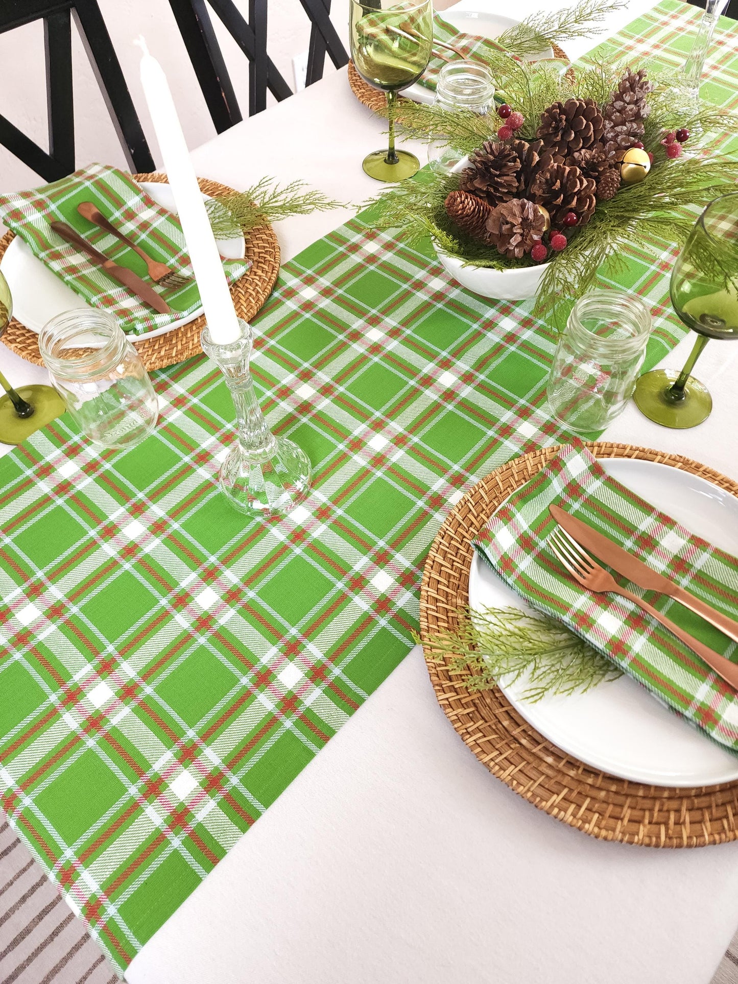 Green Plaid Christmas Table Runner