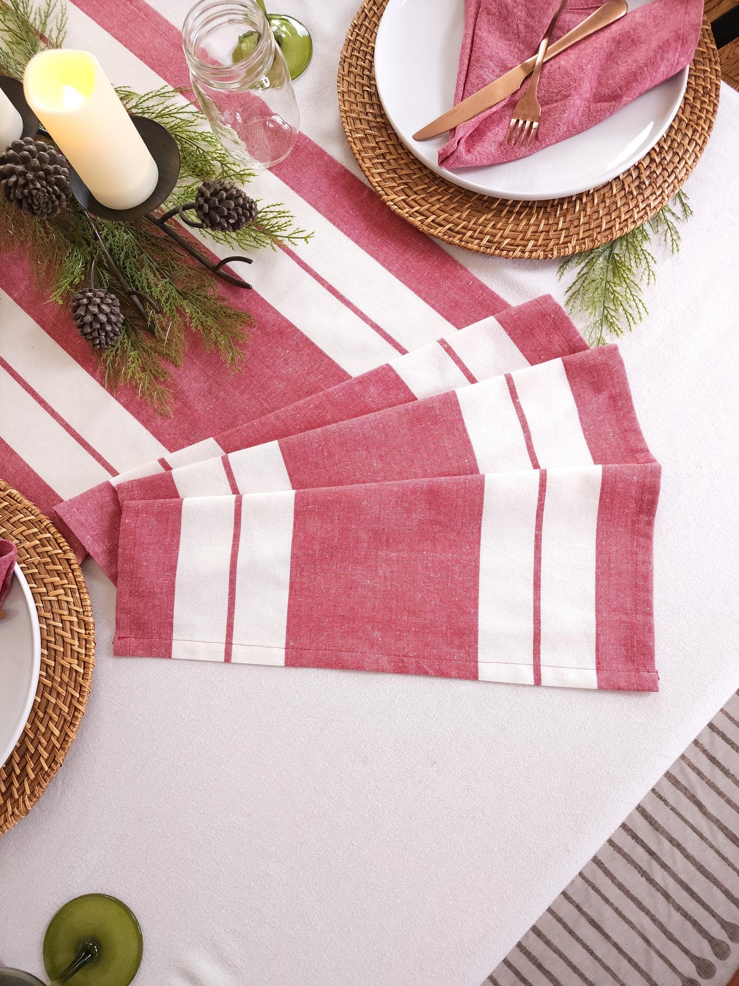 Red Striped Christmas Table Runner