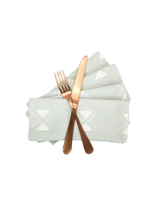 Pale Green Block Print Cloth Napkins, Set of 4