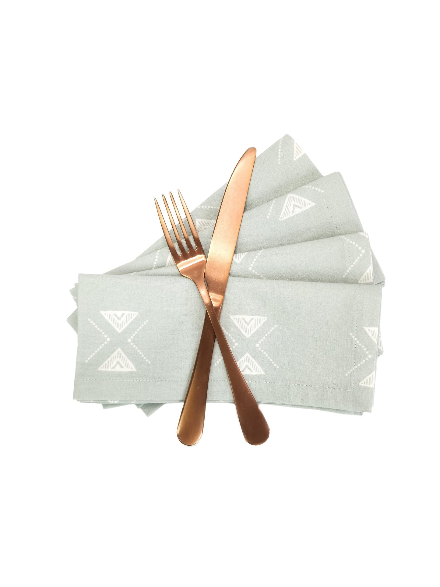 Pale Green Block Print Cloth Napkins, Set of 4