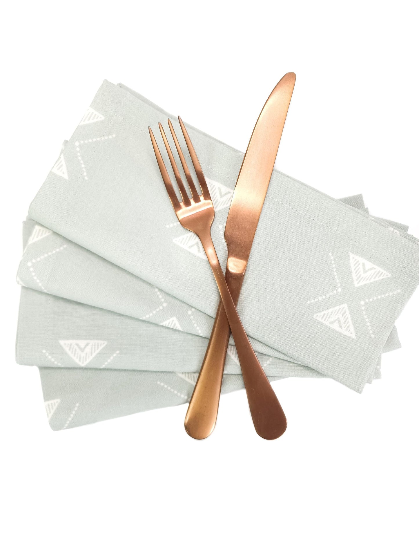 Pale Green Block Print Cloth Napkins, Set of 4