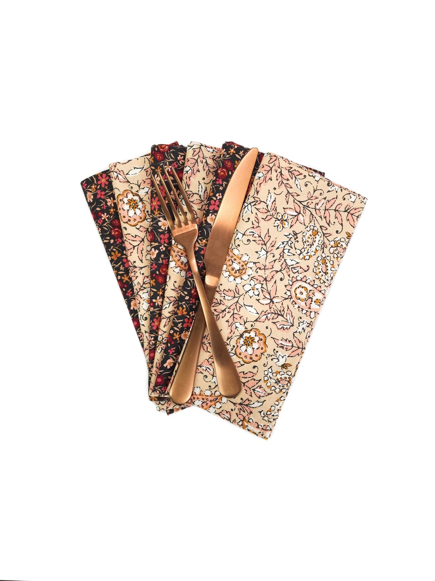 Black & Beige Floral Cloth Napkins, Set of 6