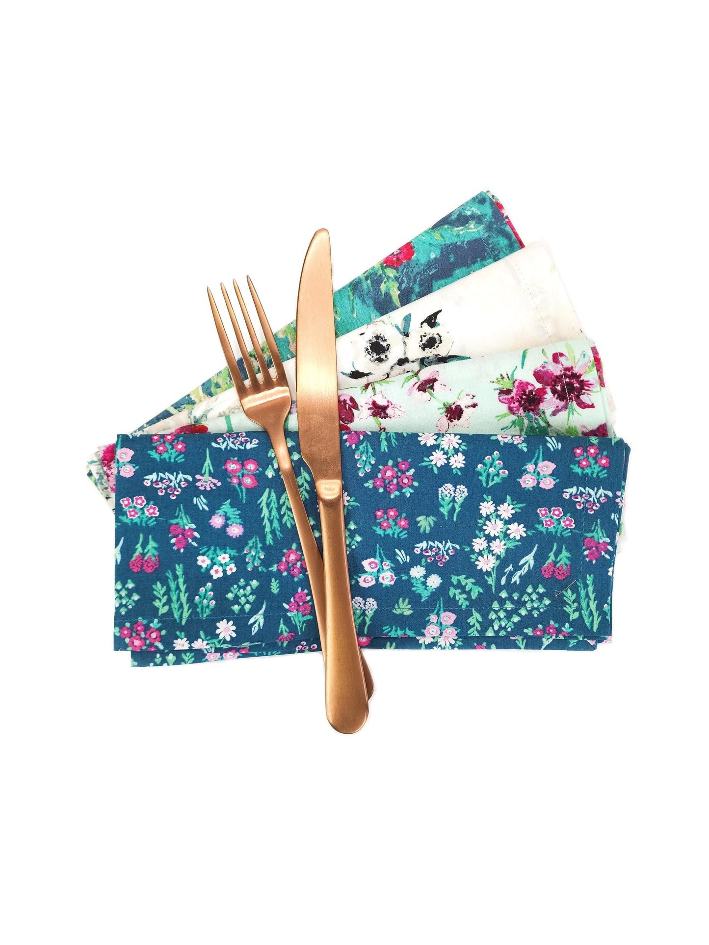 Green Floral Cotton Cloth Napkins, Set of 4