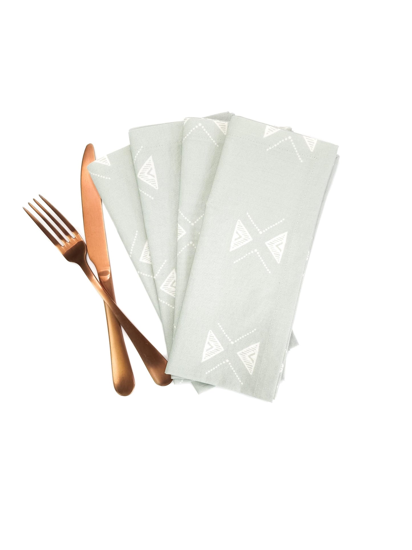 Pale Green Block Print Cloth Napkins, Set of 4