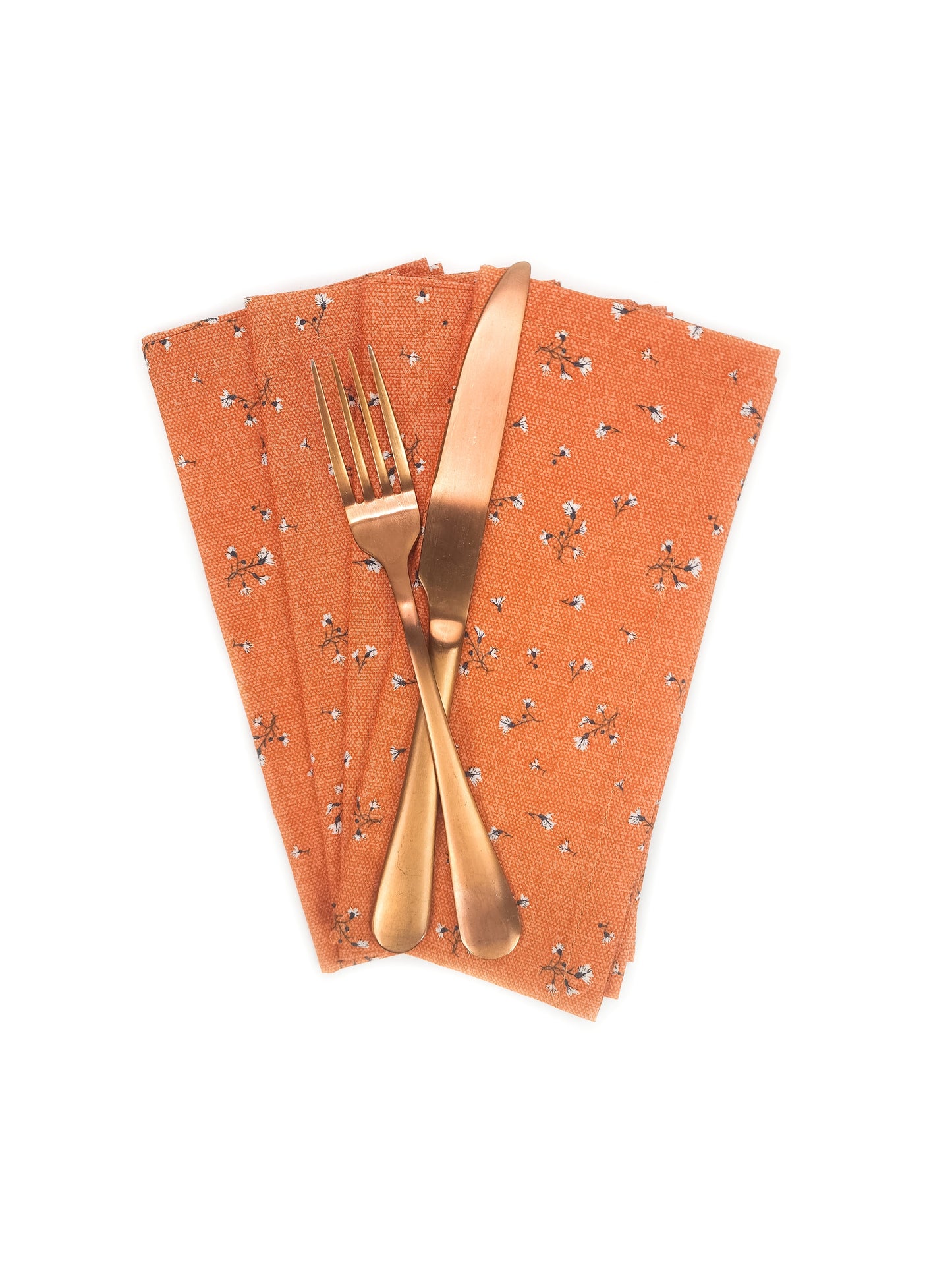 Orange Fall Floral Cotton Cloth Napkins, Set of 4