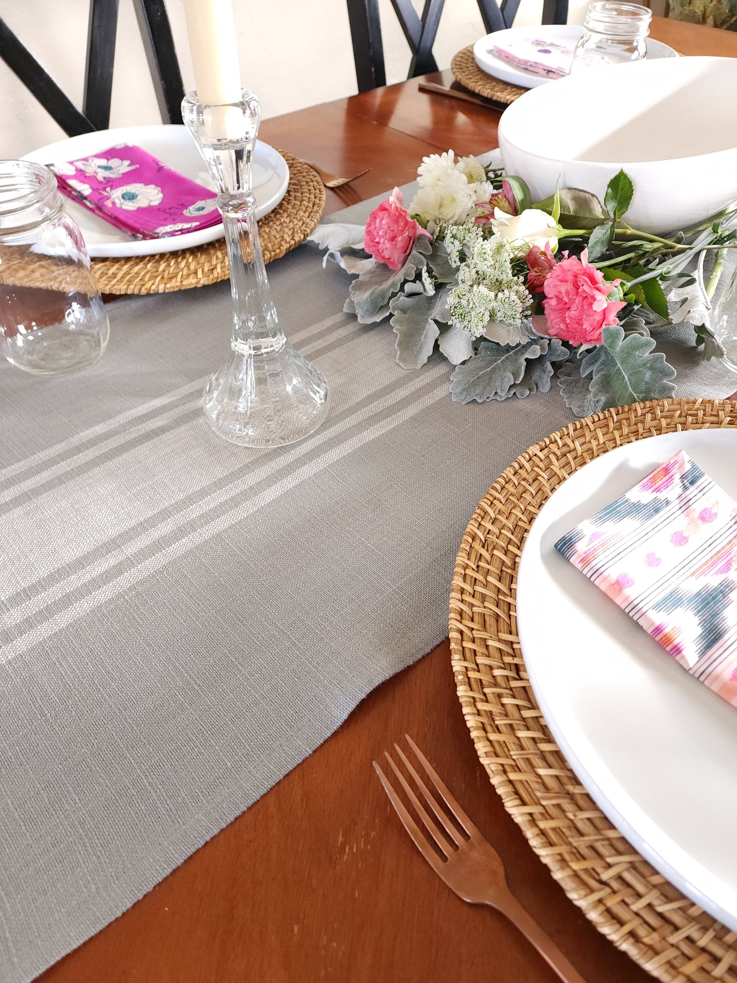 Gray and White Striped Table Runner