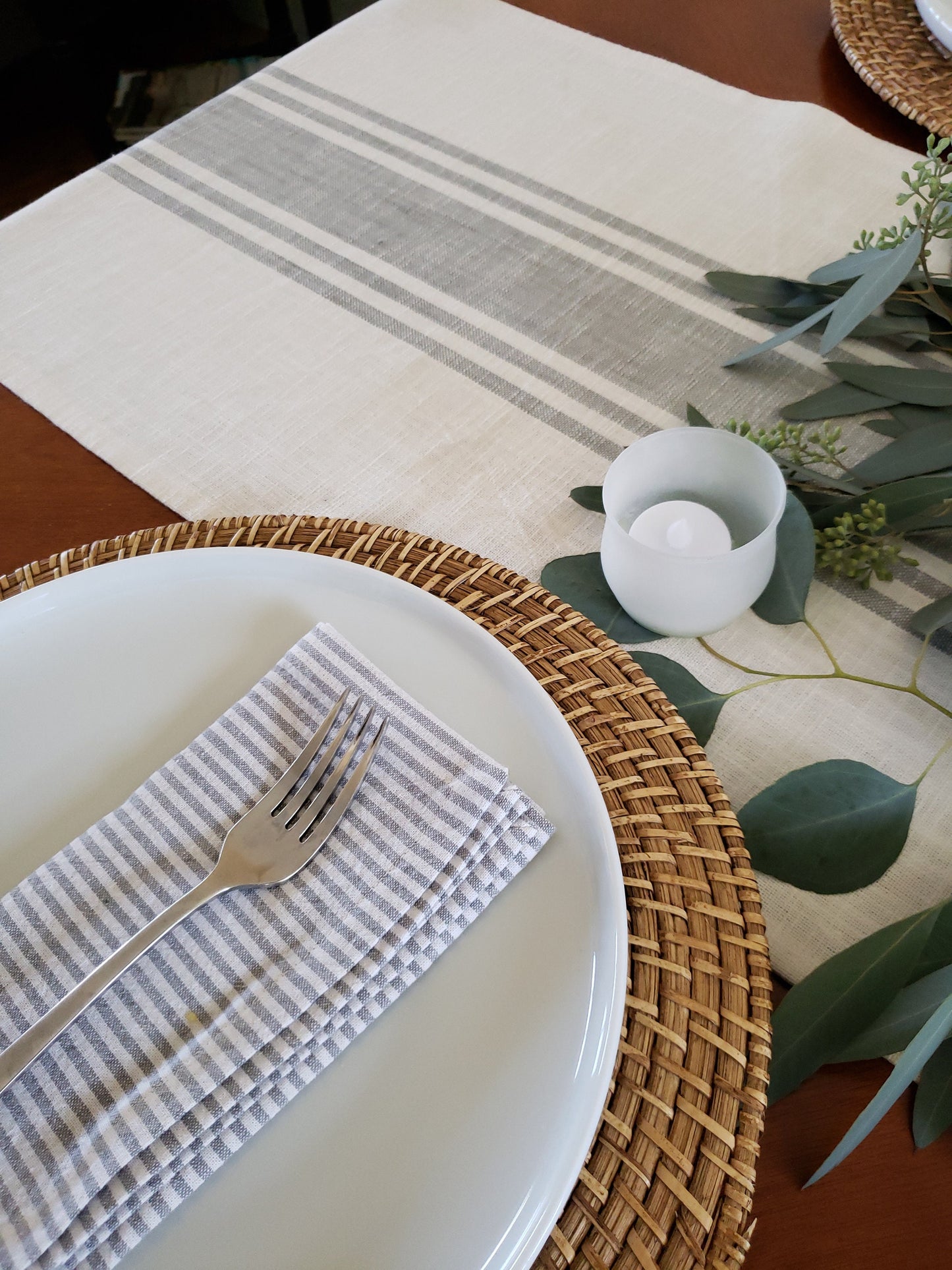 Ivory & Gray Striped Farmhouse Table Runner