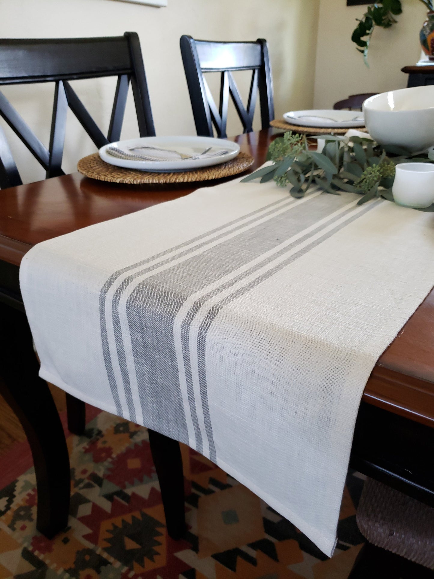 Ivory & Gray Striped Farmhouse Table Runner
