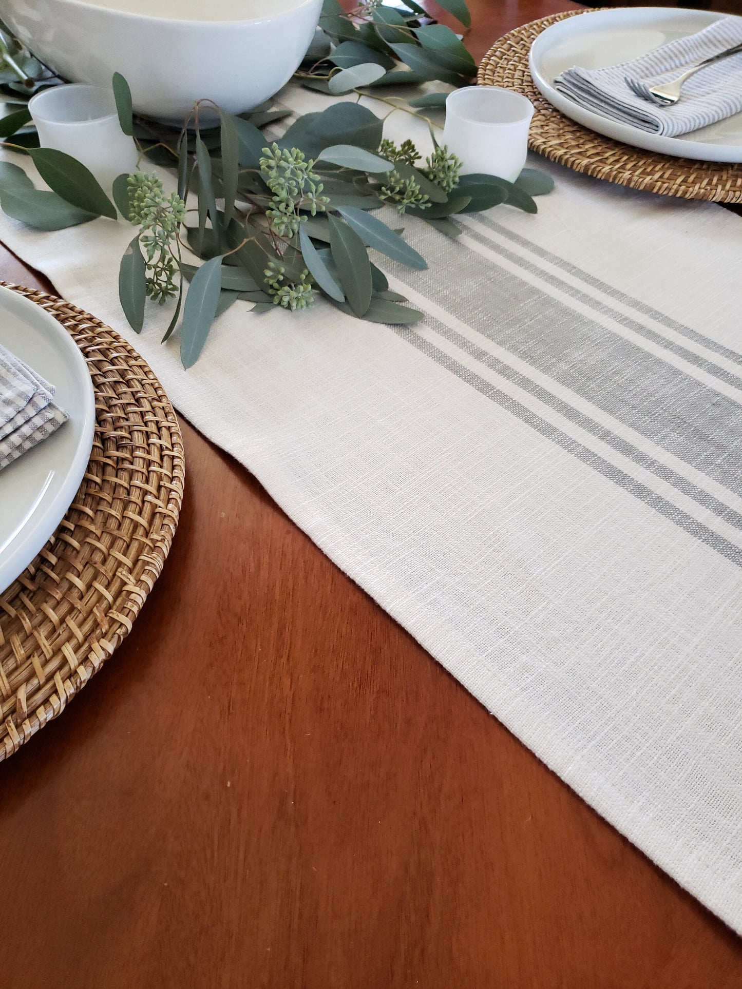 Ivory & Gray Striped Farmhouse Table Runner