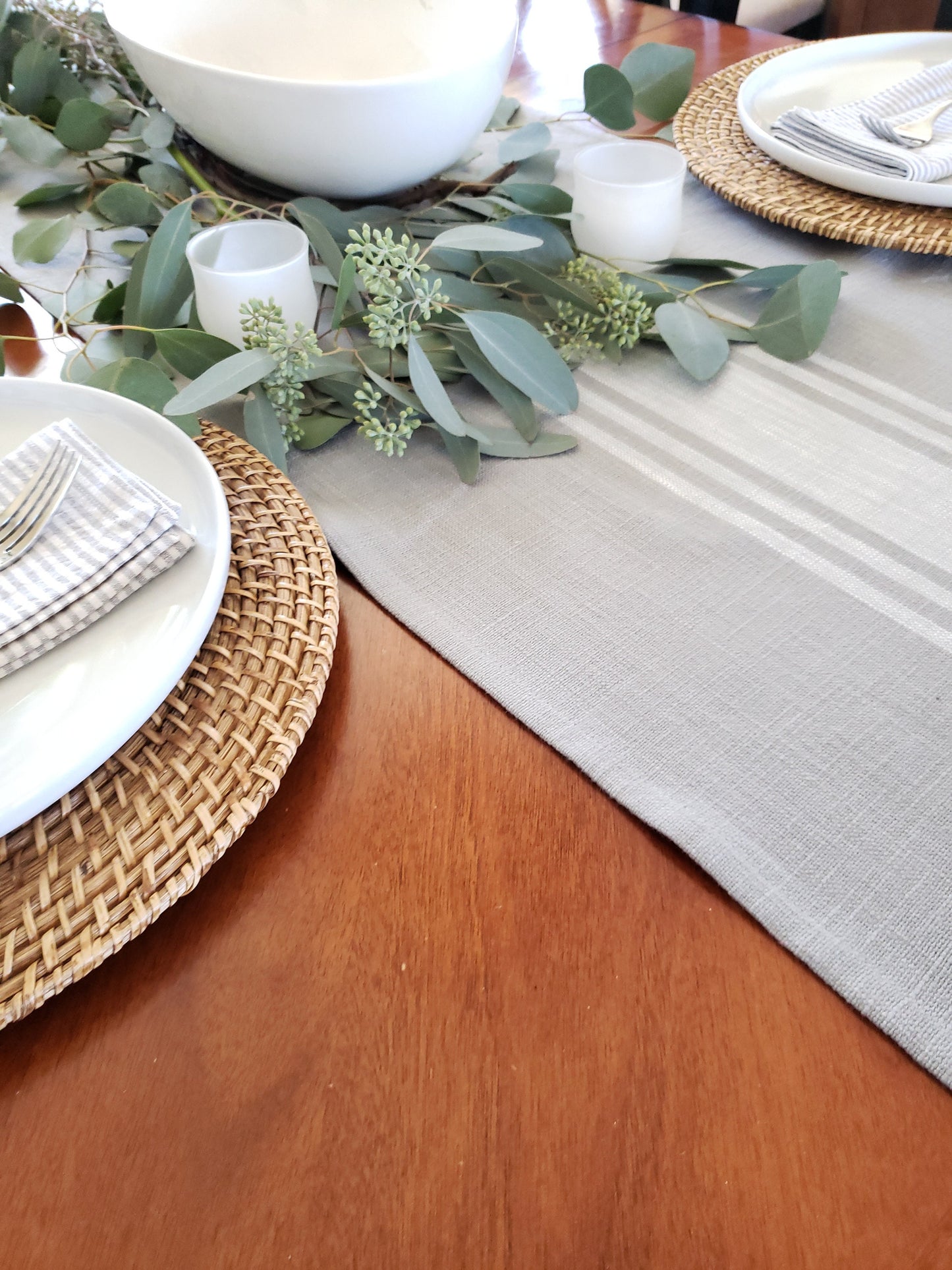 Gray and White Striped Table Runner